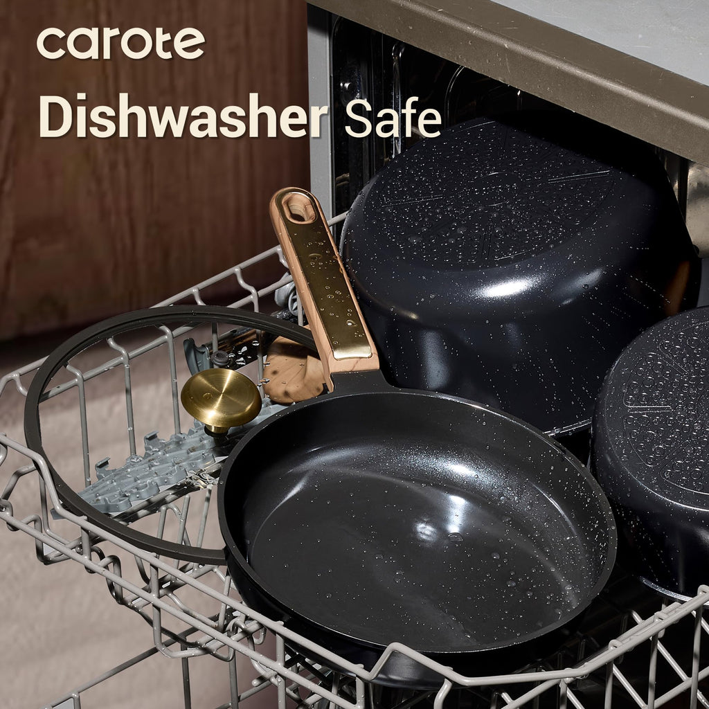 CAROTE Ceramic Cookware Set Nonstick, 14pcs Pots and Pans Set Nonstick, Non-Toxic & PFAS-Free, Dishwasher, RV/Camping Cookware Set, Cooking Pots with Lids, Charcoal Black