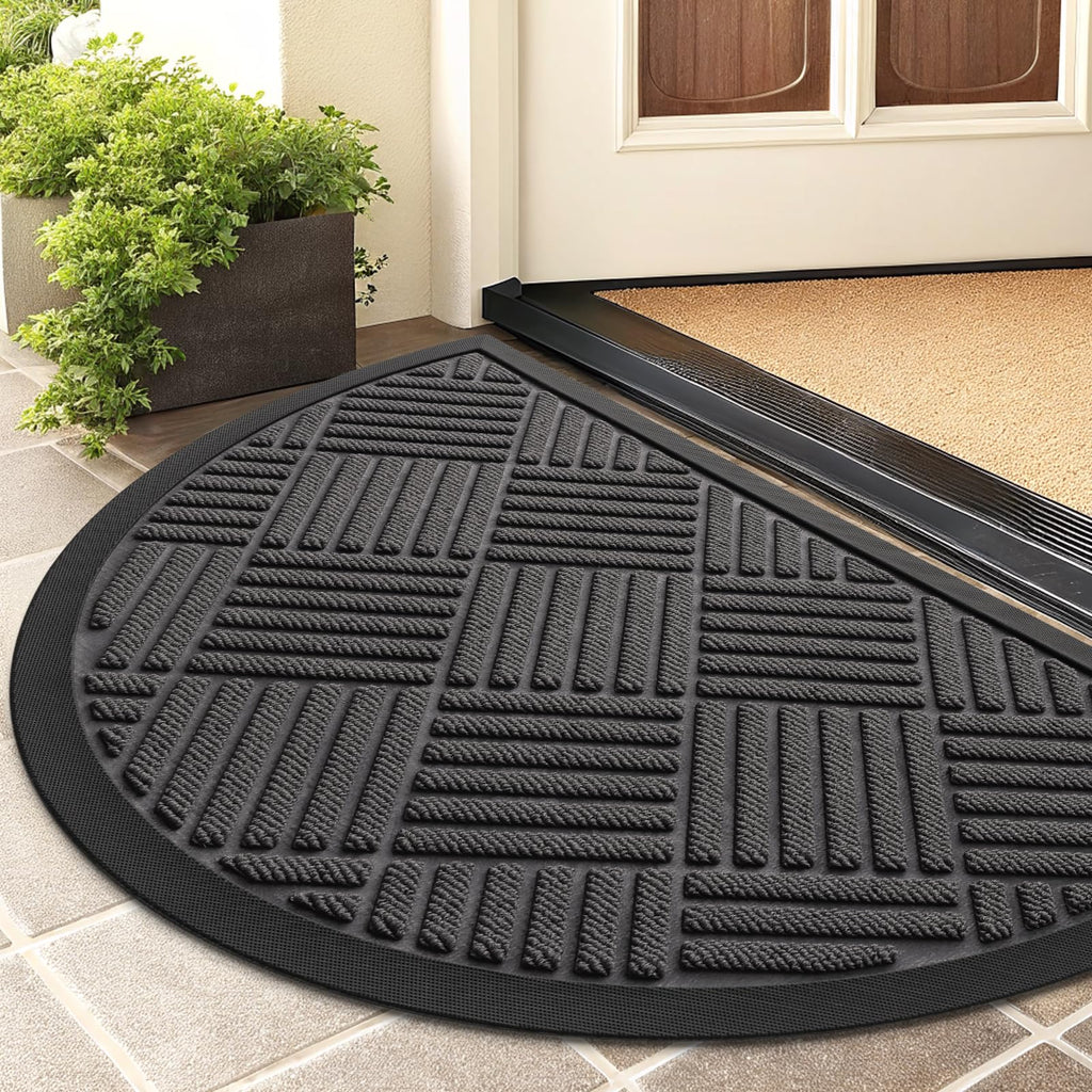 Smiry Front Door Mat Outside Entrance, Heavy Duty Outdoor Indoor Natural Rubber Doormat, Non Slip, Trap Dirt and Moisture, Easy Clean, Low Profile Patio Porch Entryway Mat, 29.5x17, Grey