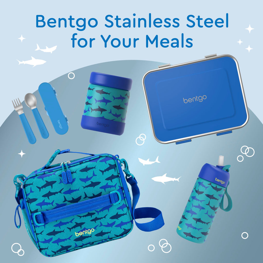 Bentgo Kids Stainless Steel Leak-Resistant Lunch Box - 3-Compartments with Bonus Silicone Container, Durable, Eco-Friendly, Dishwasher Safe, BPA-Free, Ideal for School, Ages 3+ (Blue)