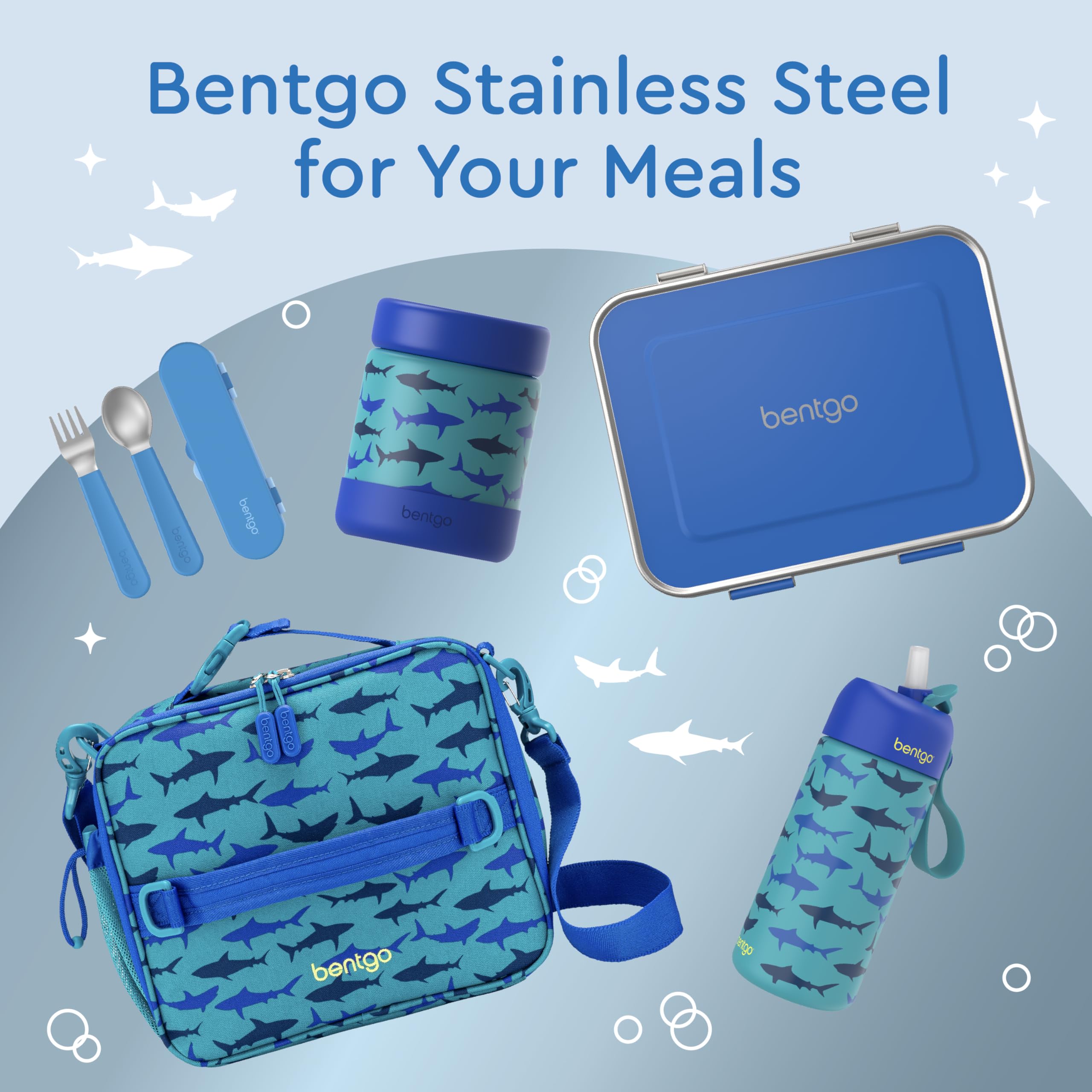 Bentgo Kids Stainless Steel Leak-Resistant Lunch Box - 3-Compartments with Bonus Silicone Container, Durable, Eco-Friendly, Dishwasher Safe, BPA-Free, Ideal for School, Ages 3+ (Blue)