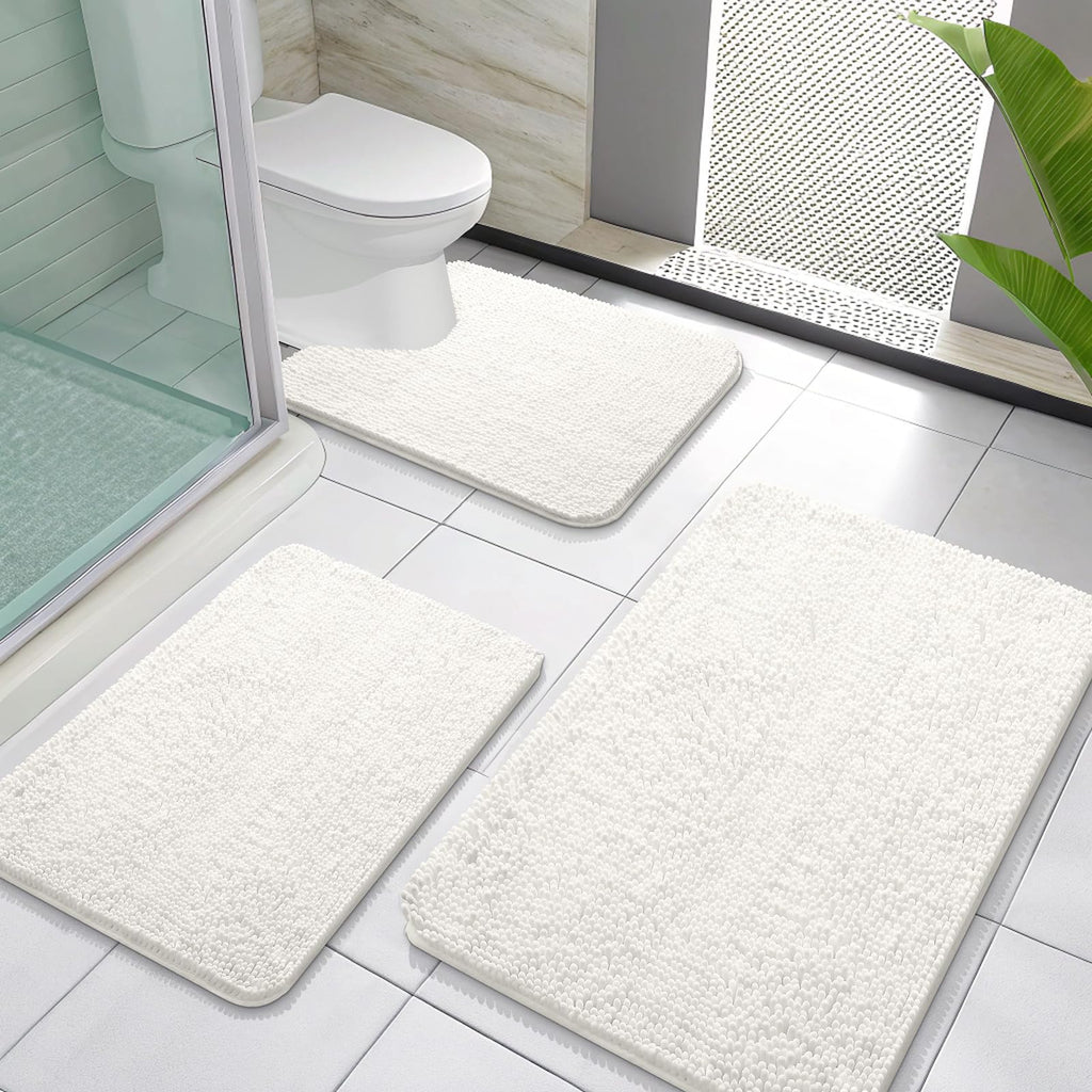 OLANLY Bathroom Rugs Sets 3 Piece, Soft Absorbent Chenille Bath Mats and U-Shaped Contour Toilet Rug, Quick Dry, Home Decor Accessories, Bath Mat Set for Bathroom (30"x20"+24"x16"+24"x20", Grey)