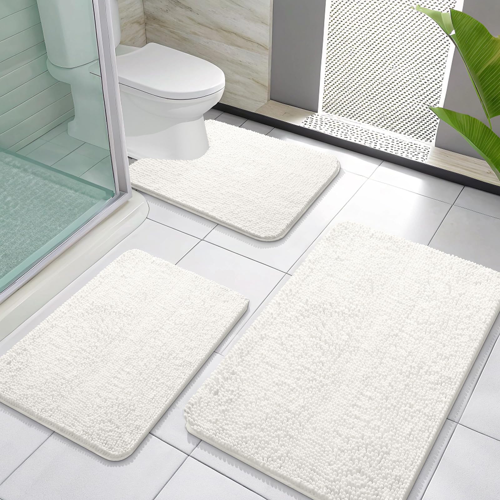 OLANLY Bathroom Rugs Sets 3 Piece, Soft Absorbent Chenille Bath Mats and U-Shaped Contour Toilet Rug, Quick Dry, Home Decor Accessories, Bath Mat Set for Bathroom (30"x20"+24"x16"+24"x20", Grey)
