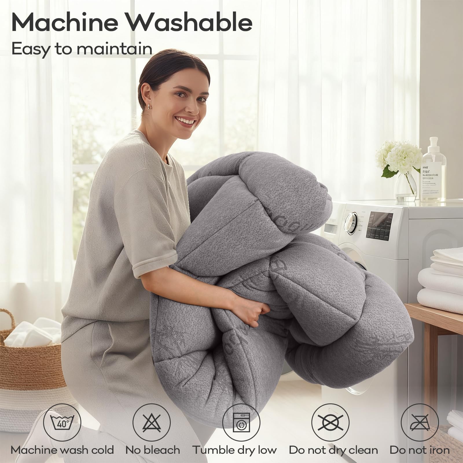 OLANLY Queen Mattress Topper – Viscose Made from Bamboo, Cooling Soft Queen Pillow Top Mattress Pad for Back Pain Relief, Plush Down Alternative Fill Bed Topper with Elastic Deep Pocket, Dark Gray