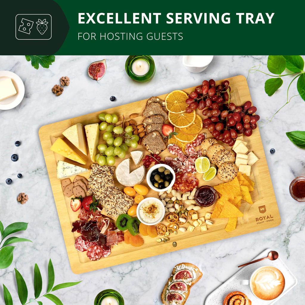 ROYAL CRAFT WOOD Organic Bamboo Cutting Board with Juice Groove - Kitchen Chopping Board for Meat (Butcher Block) Cheese and Vegetables
