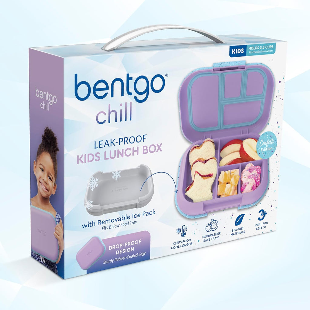 Bentgo Chill Kids Leak-Proof Lunch Box - 4-Compartment Bento Box with Built-In Ice Pack, 3.3 Cup Capacity, PFAS & BPA-Free, Microwave & Dishwasher Safe, Ideal Size for Ages 3 to 7 (Vivid Orchid)