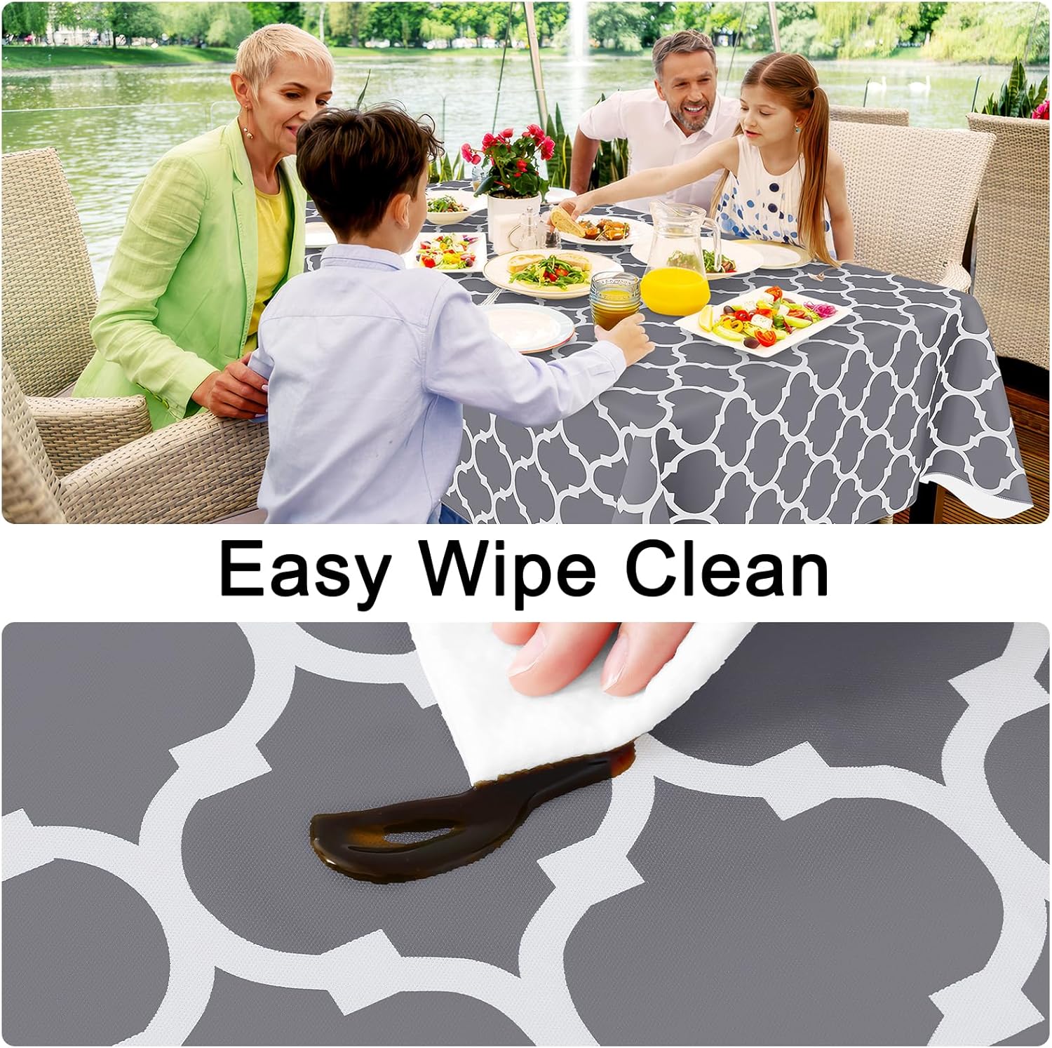 Smiry Rectangle Table Cloth, Waterproof Vinyl Tablecloths with Flannel Backing for Rectangle Tables, Wipeable Spillproof Plastic Tablecloth for Dining, Camping, Indoor and Outdoor (60"x84", Grey)