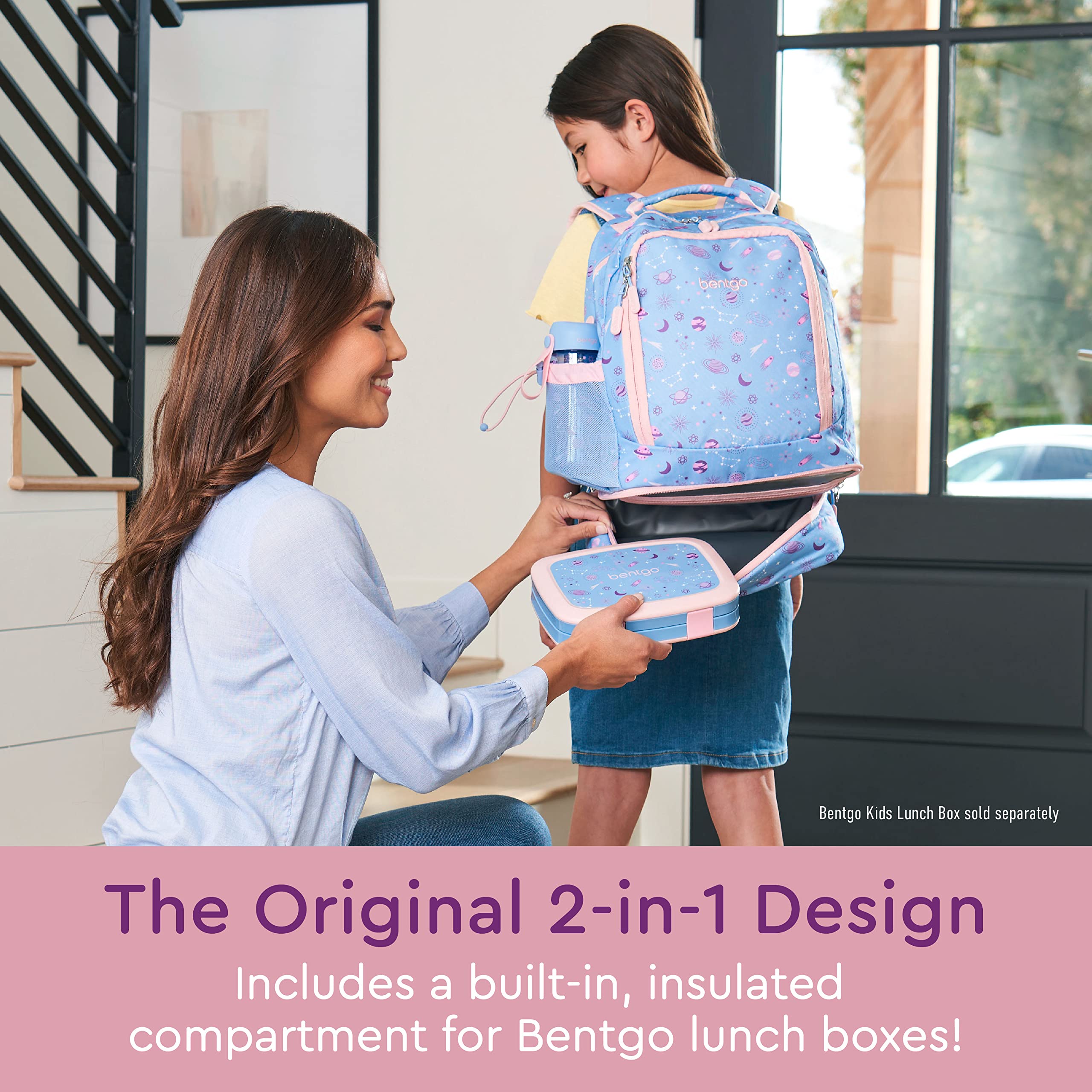 Bentgo Kids 2-in-1 Backpack & Insulated Lunch Bag - Durable 16” Backpack & Lunch Container in Unique Prints for School & Travel - Water Resistant, Padded & Large Compartments (Dinosaur)