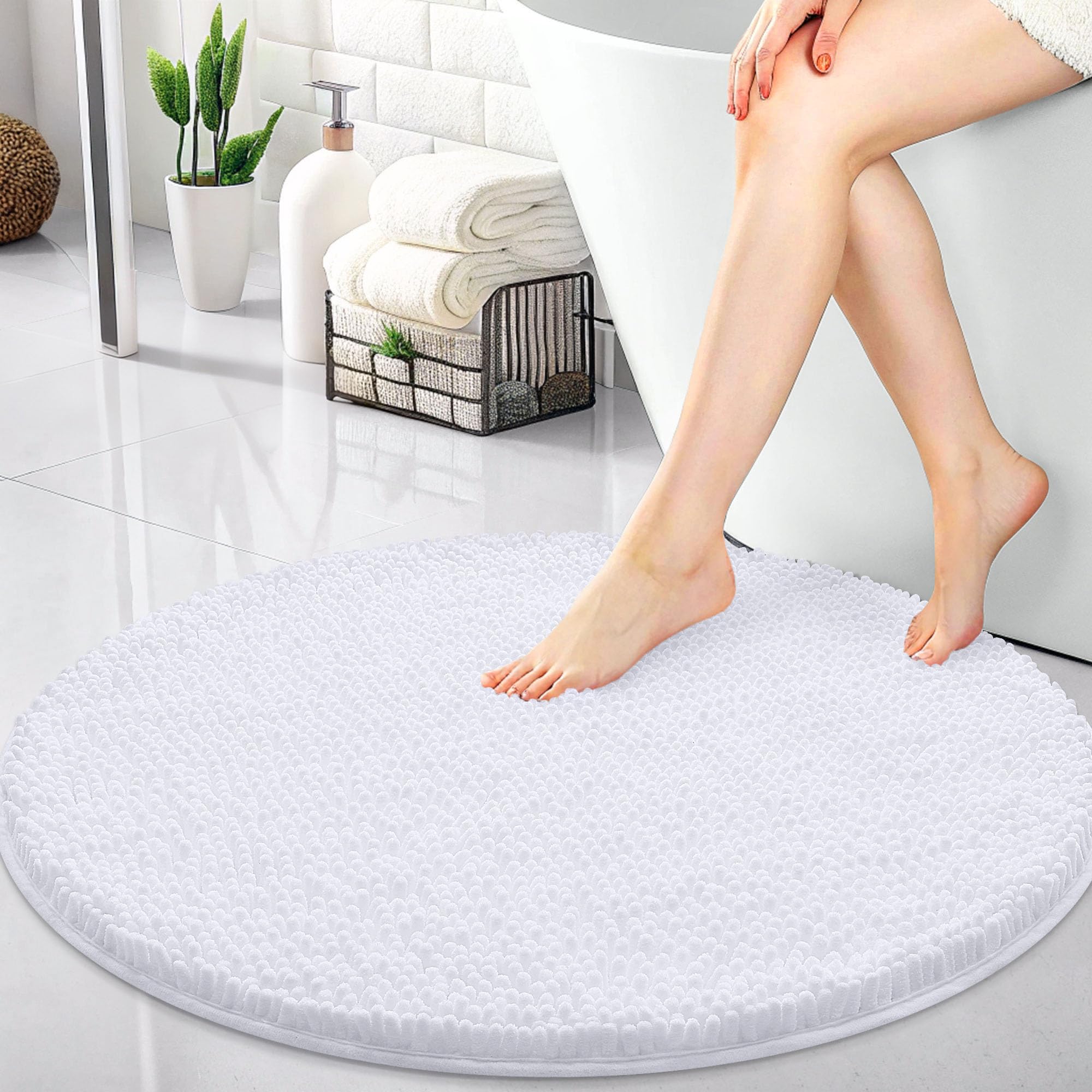 OLANLY 30-inch Round Bathroom Rugs, Extra Soft and Absorbent Chenille Bath Rugs, Quick Dry Machine Washable Bath Mats for Bathroom Floor, Tub and Shower, Home Decor Accessories, Grey