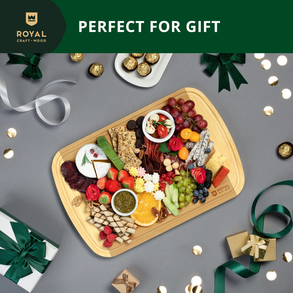 ROYAL CRAFT WOOD Organic Bamboo Cutting Board with Juice Groove - Kitchen Chopping Board for Meat (Butcher Block) Cheese and Vegetables