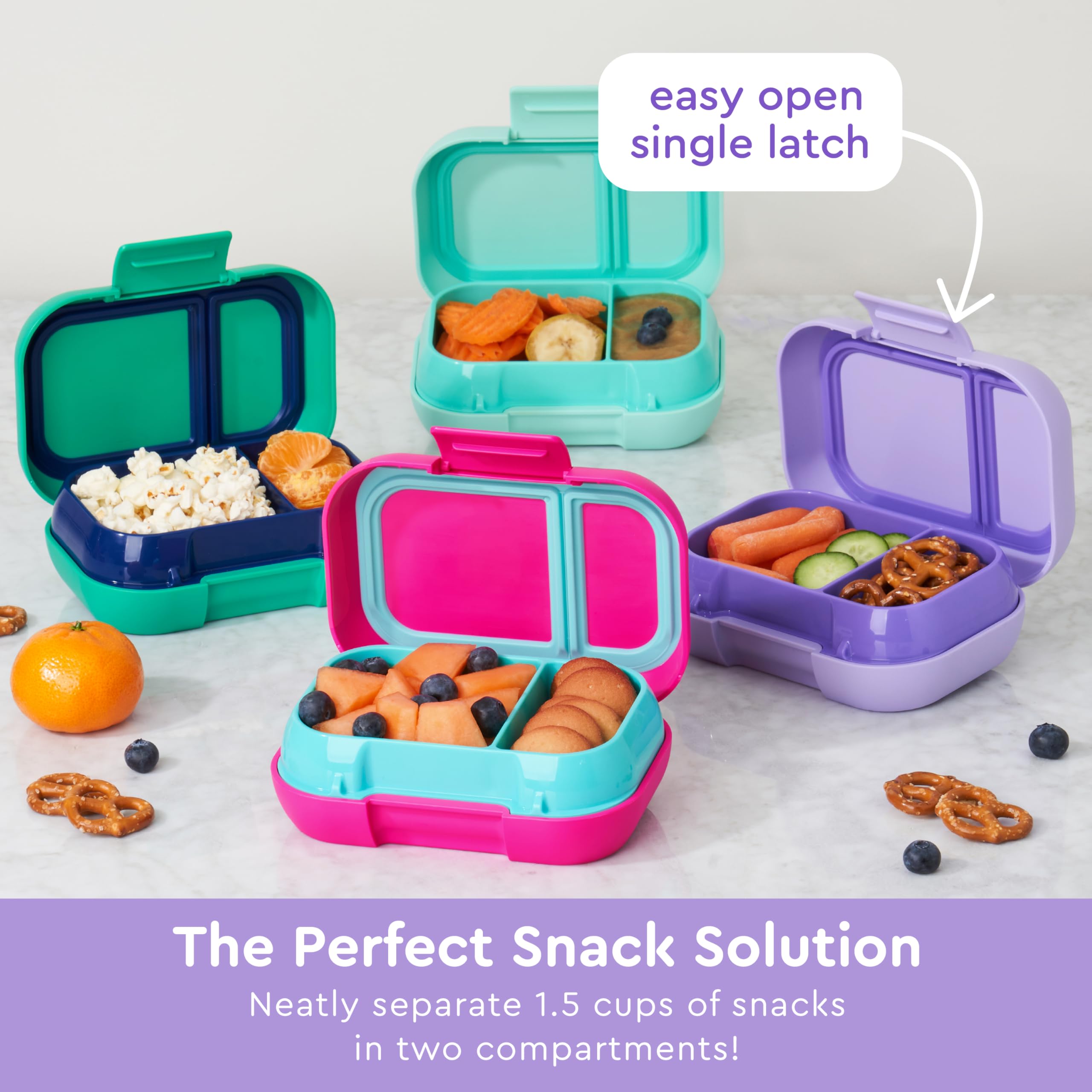 Bentgo Kids Snack - 2 Compartment Leak-Proof Bento Box Container for Snacks and Small Meals, Easy-Open Latch, Dishwasher Safe, BPA-Free for School, Daycare, & Sports - Ideal for Ages 3+ (Green/Navy)