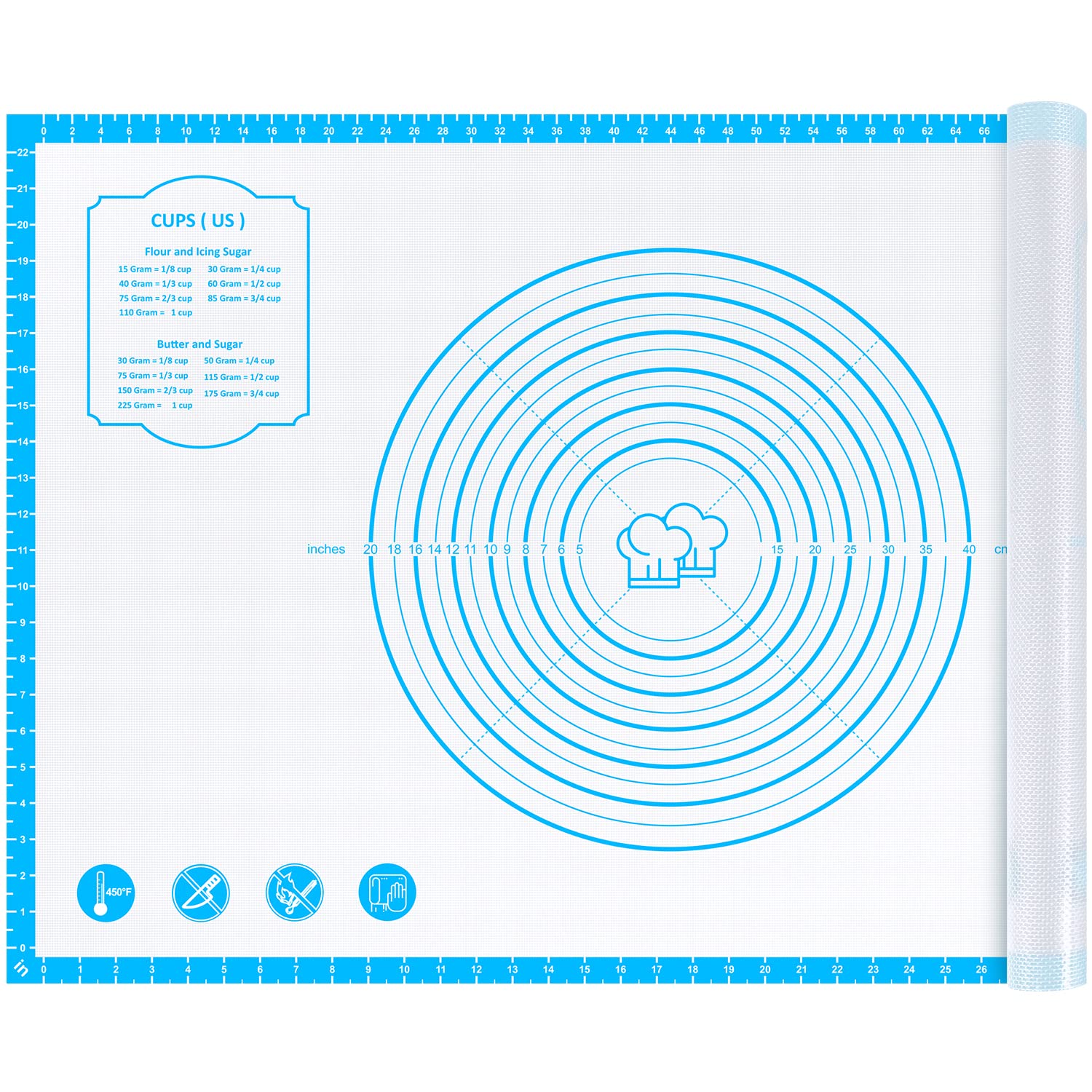 26x16 Inch Extra Thick Silicone Baking Mat with Measurements, Non-slip and Reusable - For Cookies, Bread, Pastry