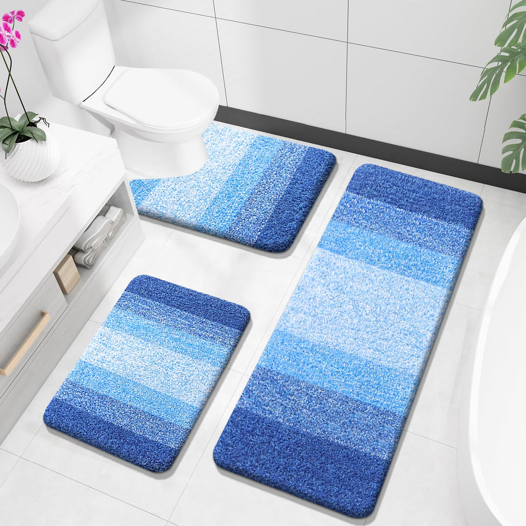 OLANLY Bathroom Rugs Sets 3 Piece, Soft Absorbent Microfiber Bath Mats and U-Shaped Contour Toilet Rug, Machine Wash Dry, Plush Shaggy Bath Mat Set for Bathroom (30"x20"+24"x16"+24"x20", Grey)