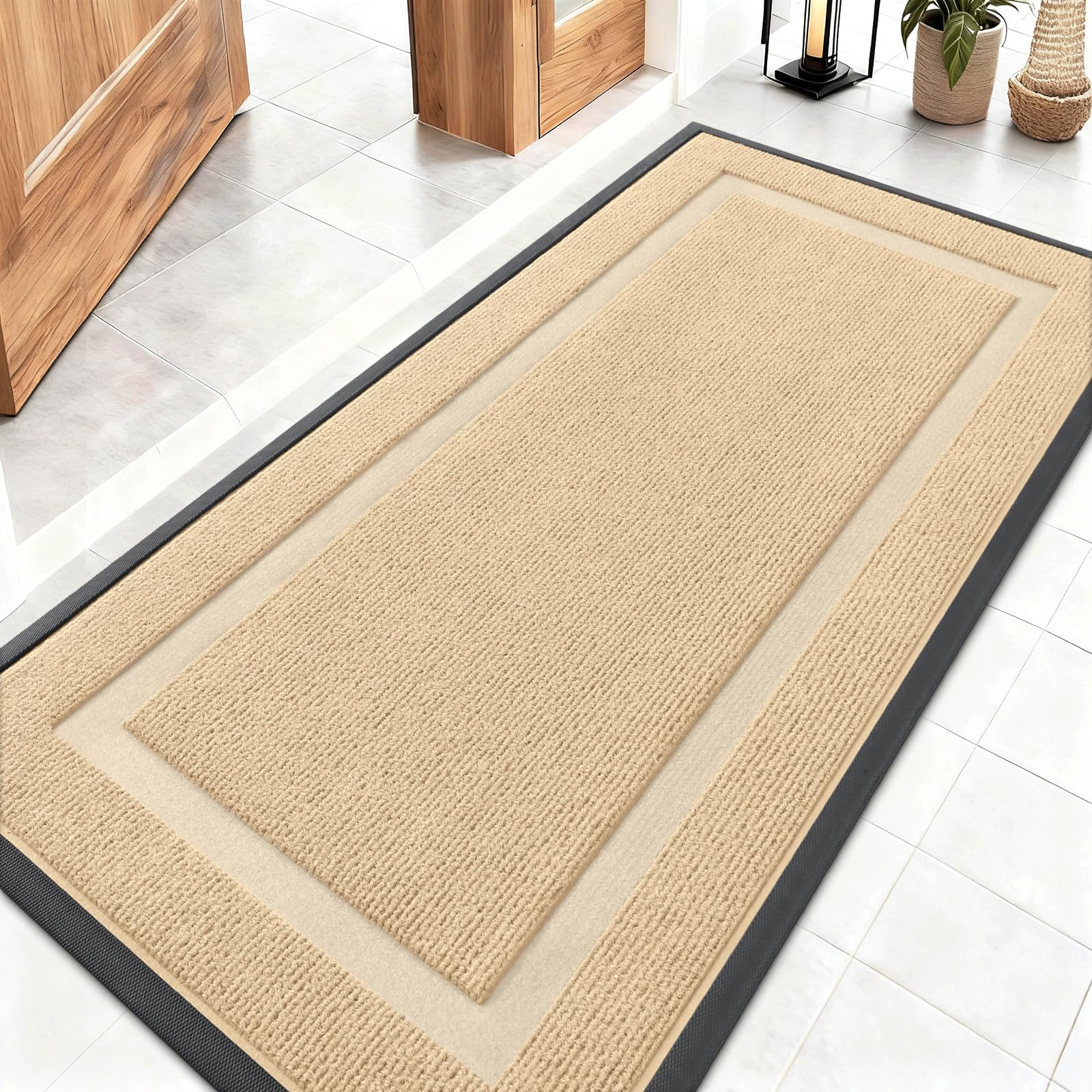 OLANLY Front Door Mat Indoor Outdoor Entrance, Waterproof All-Season, All-Weather Doormat, Sturdy Natural Rubber, Fade Resistant, Low Profile, Easy Clean Patio Porch Entryway Mat, 29.5x17, Black