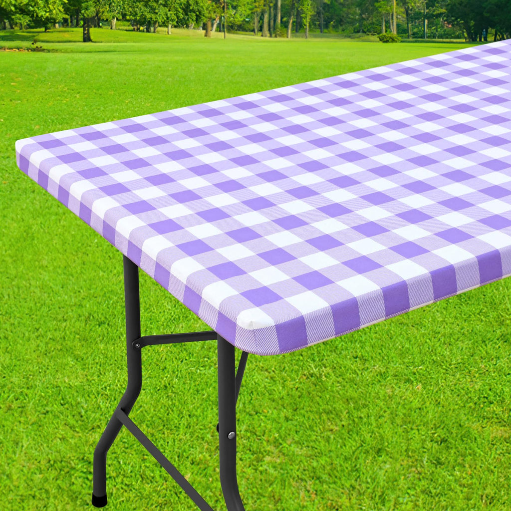 Smiry Rectangle Picnic Table Cloth, Elastic Waterproof Fitted Vinyl Tablecloths, Flannel Backed Buffalo Plaid Table Covers for Dining, Camping, Outdoor (Black and White, 30" x 72")