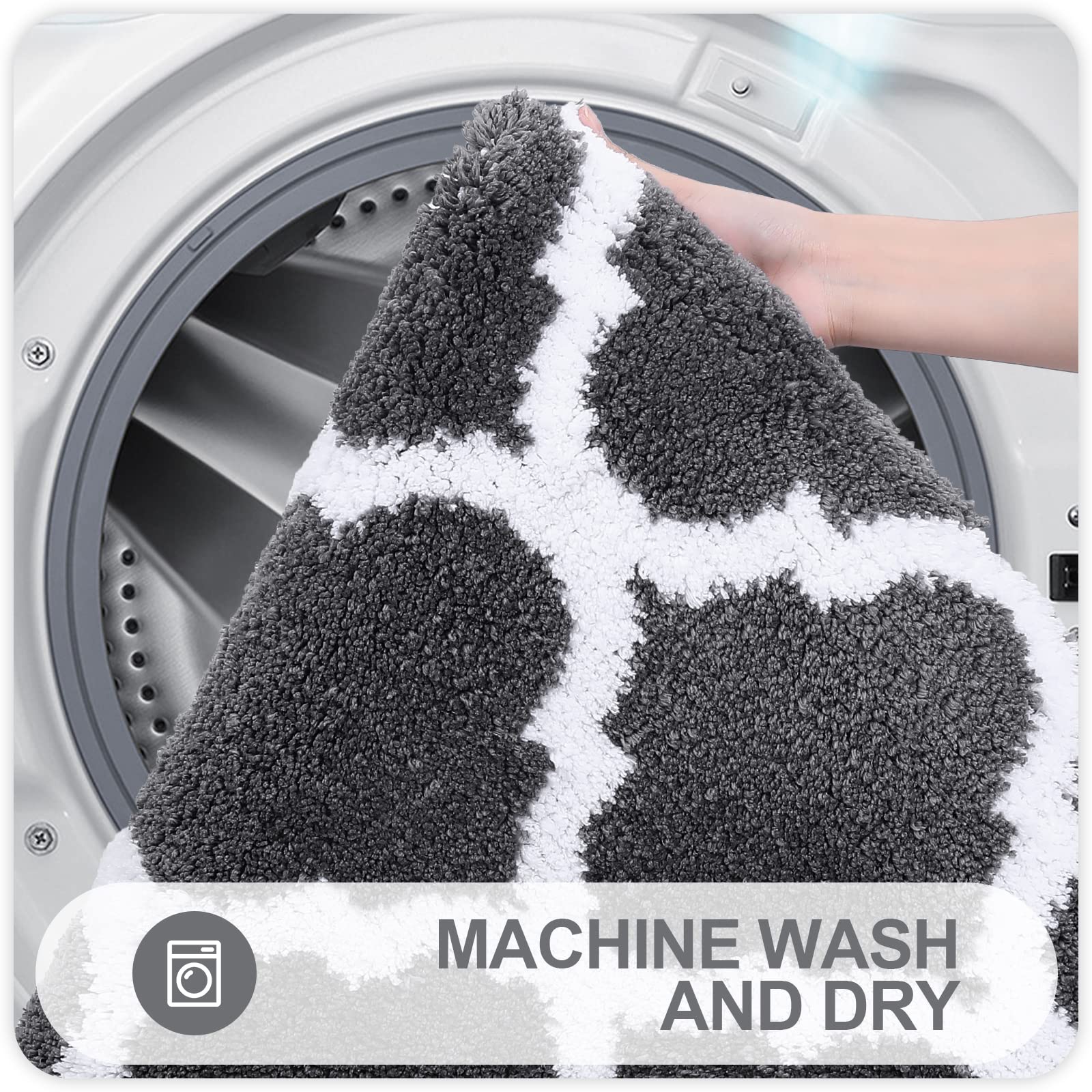 OLANLY Bathroom Rugs Set 2 Piece, Microfiber Bath Shower Mat and U-Shaped Toilet Rug, Machine Wash Dry, Non-Slip Absorbent Shaggy Bath Mats for Tub, Shower and Bathroom (30"x20"+24"x20", Grey)