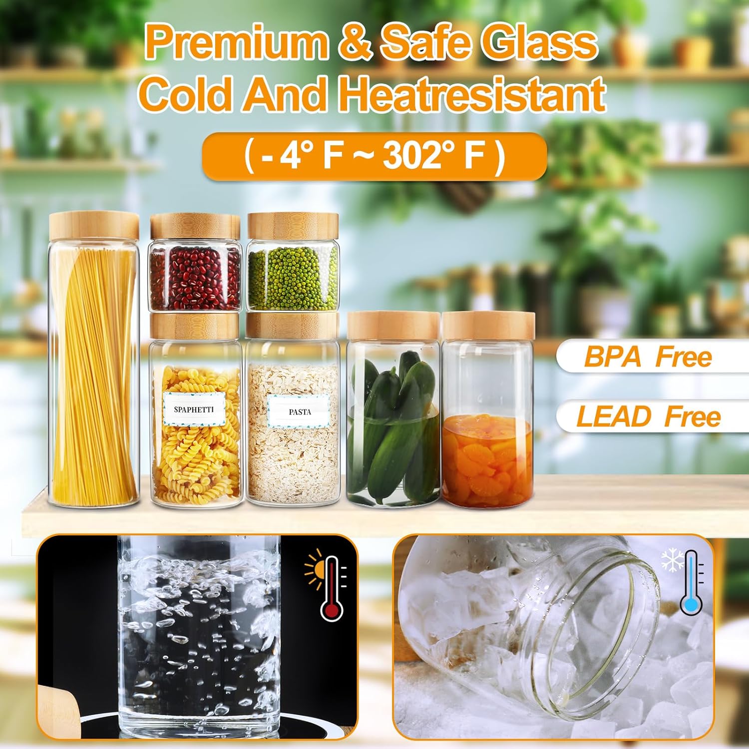 AISIPRIN Glass Spice Jars with Bamboo Lids 24 pcs & 3pcs Glass Jars with Airtight Lid