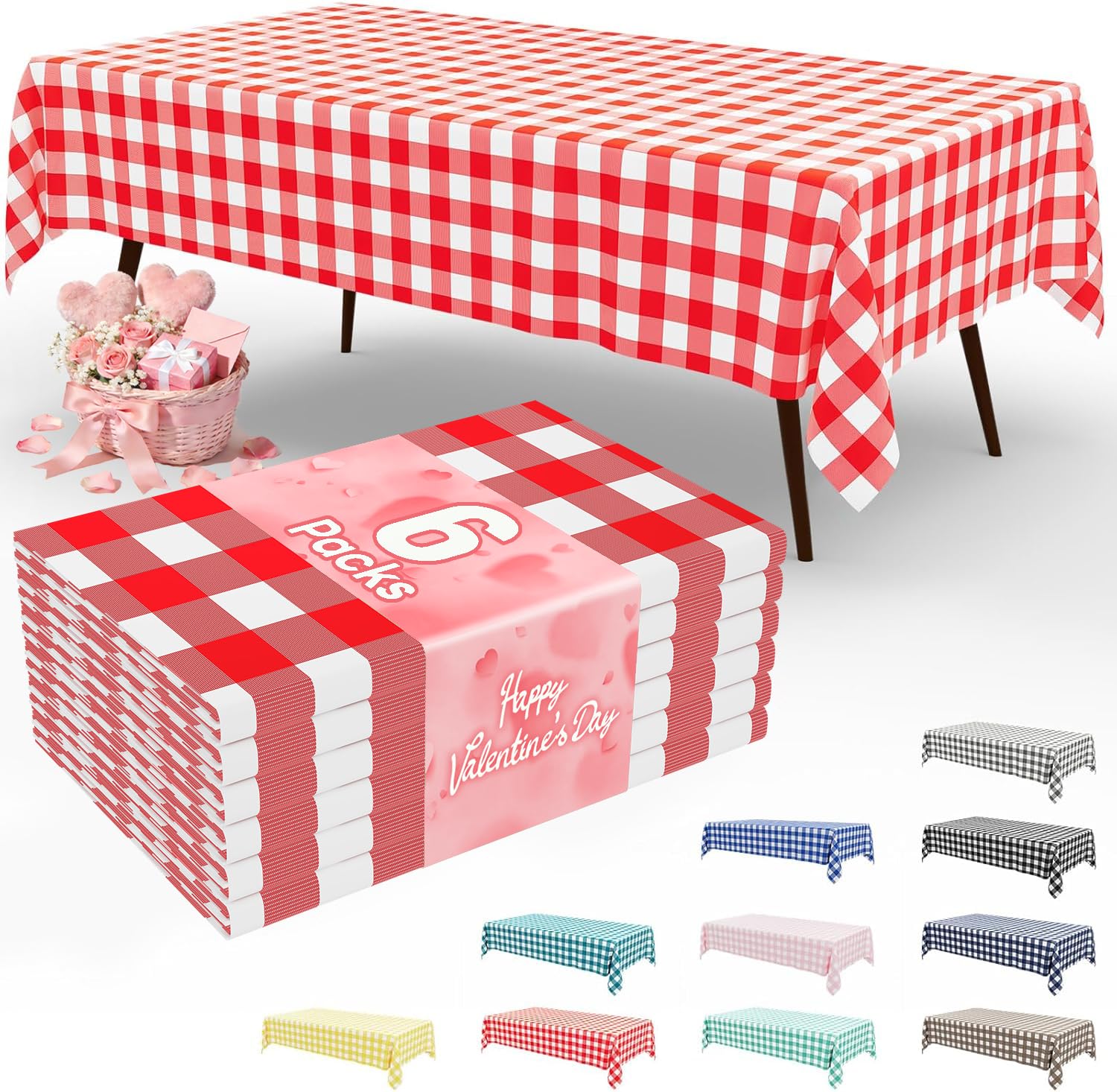 Smiry 3 Pack Red Gingham Disposable Tablecloths - 54" x 108" Heavy Duty Plastic Table Cloth, Waterproof Buffalo Plaid Table Covers for Picnic, Banquets, Outdoor Parties
