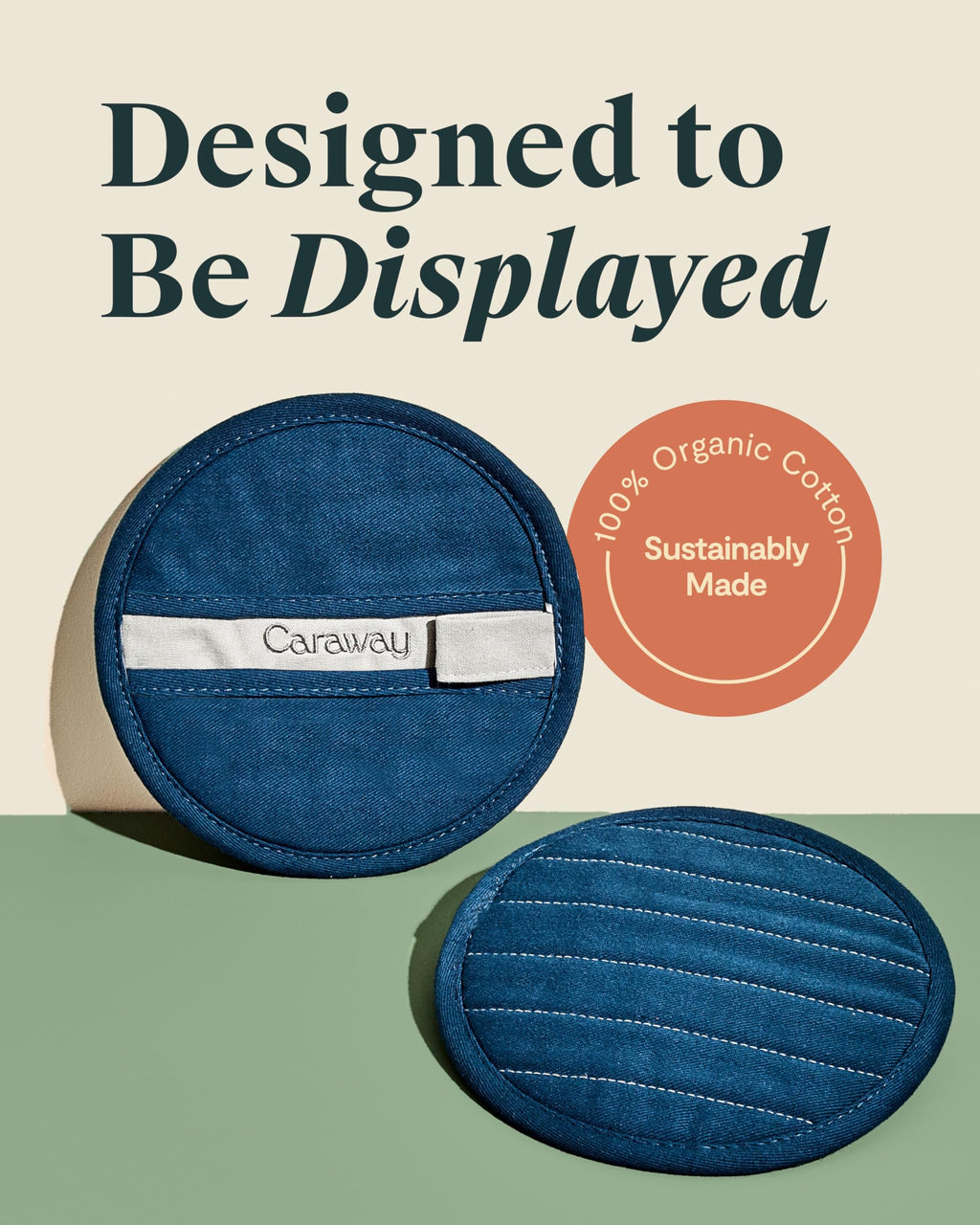 Caraway Pot Holders - 100% Organic Cotton Pot Holder - Double-Layer Stain Resistant Stitching - Resists High Heat & Low Cold Temperatures - Machine Washable - Cream