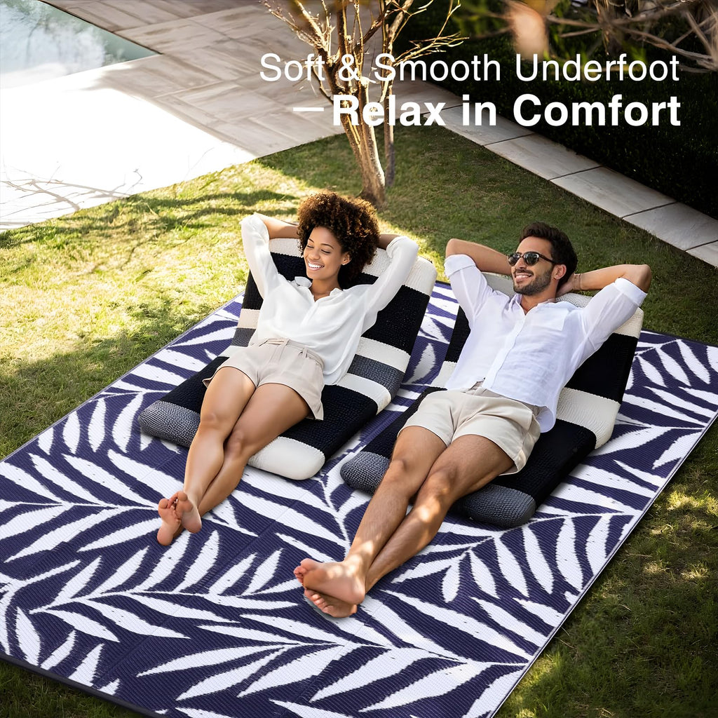 OLANLY Waterproof Outdoor Rug 5x8 ft, Reversible Outdoor Plastic Straw Rug with Leaf Pattern, RV Mat, Indoor Outdoor Carpet for Patio, Camping, Balcony, Deck, Backyard, Grey & White