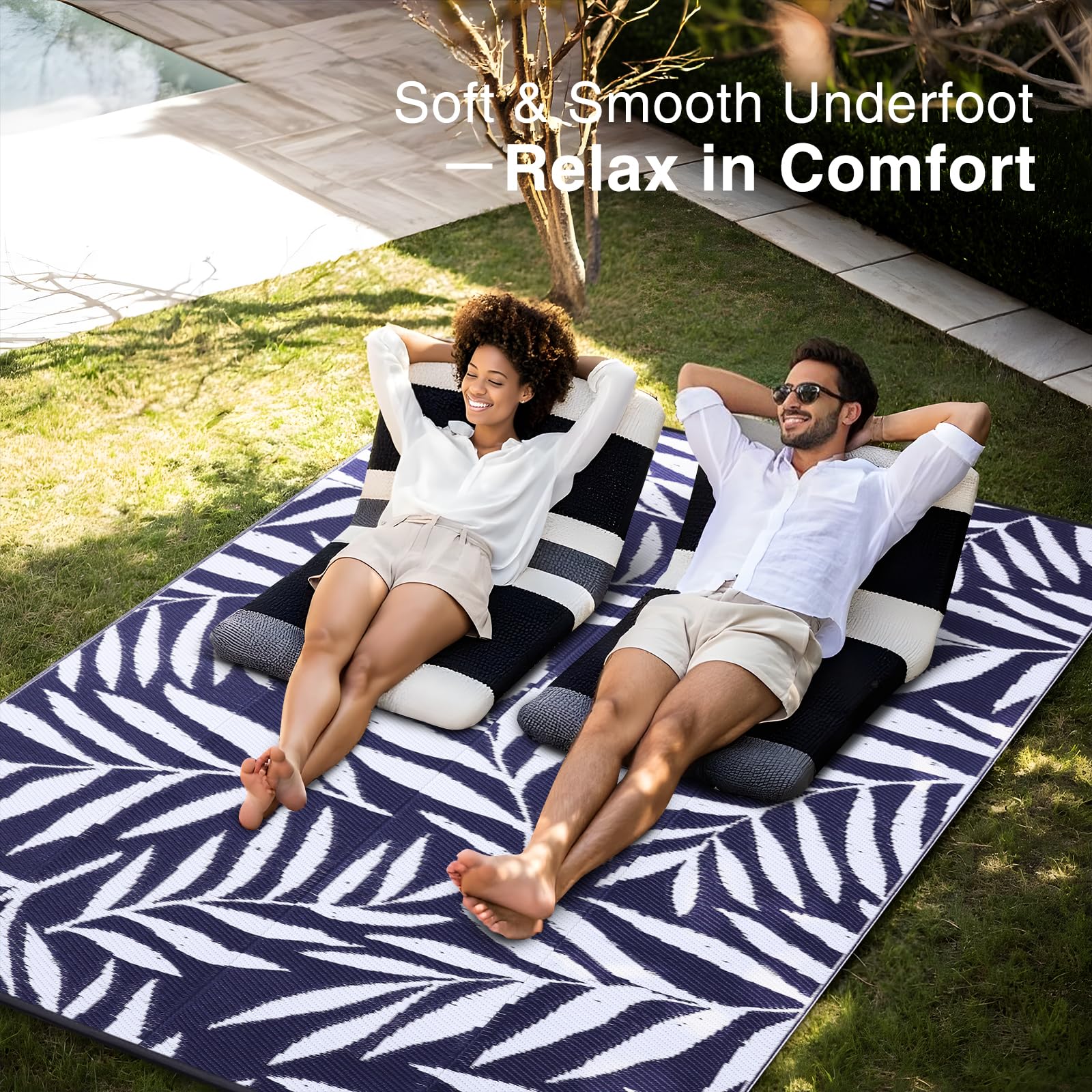 OLANLY Waterproof Outdoor Rug 5x8 ft, Reversible Outdoor Plastic Straw Rug with Leaf Pattern, RV Mat, Indoor Outdoor Carpet for Patio, Camping, Balcony, Deck, Backyard, Grey & White