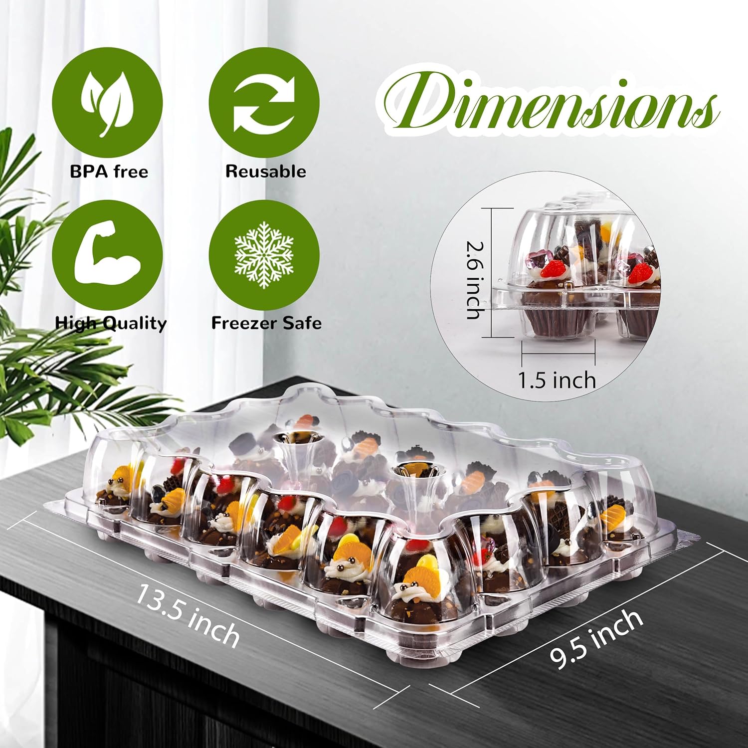 24 Count Mini Cupcake Containers 15 Pack Cupcake Holder with Detachable Tall Dome Lids Mini Plastic Stackable Cupcake Boxes for 360 Cupcakes, BPA Free