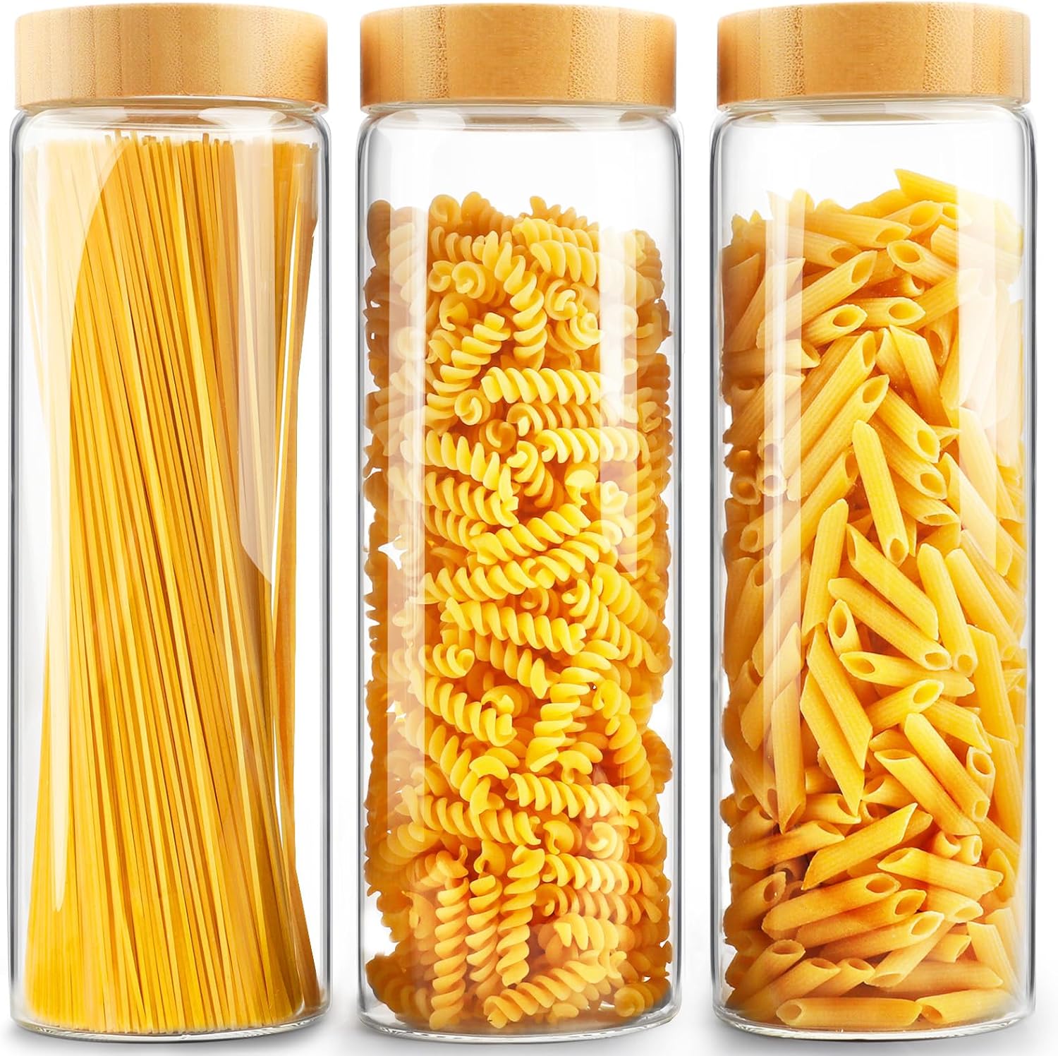 AISIPRIN Glass Spice Jars with Bamboo Lids 24 pcs & 3pcs Glass Jars with Airtight Lid
