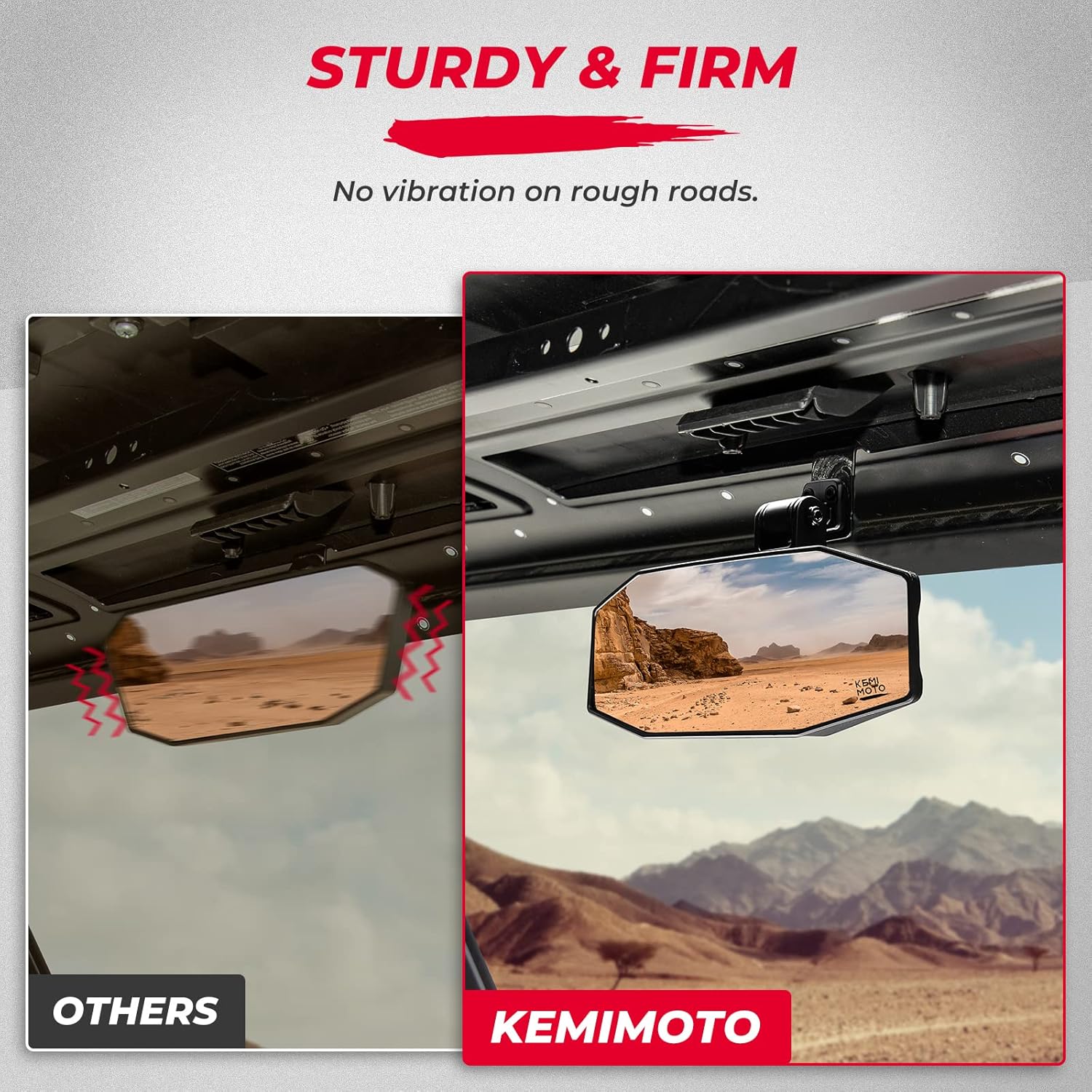 KEMIMOTO Rear View Mirror Tool free Adjustable Compatible with Polaris Ranger 1000 XP 900 500 570 / Crew Rearview Mirrors Accessories Wide View Convex Rear Mirror Replace 2879969