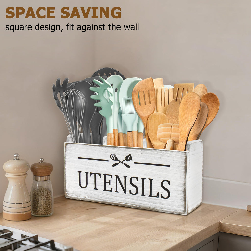 RedCall Wooden Kitchen Utensil Holder for Counter-top,Large Utensil Organizer for Storage Cooking Tool and Silverware,Extra Large Rustic Wood Container (Black)