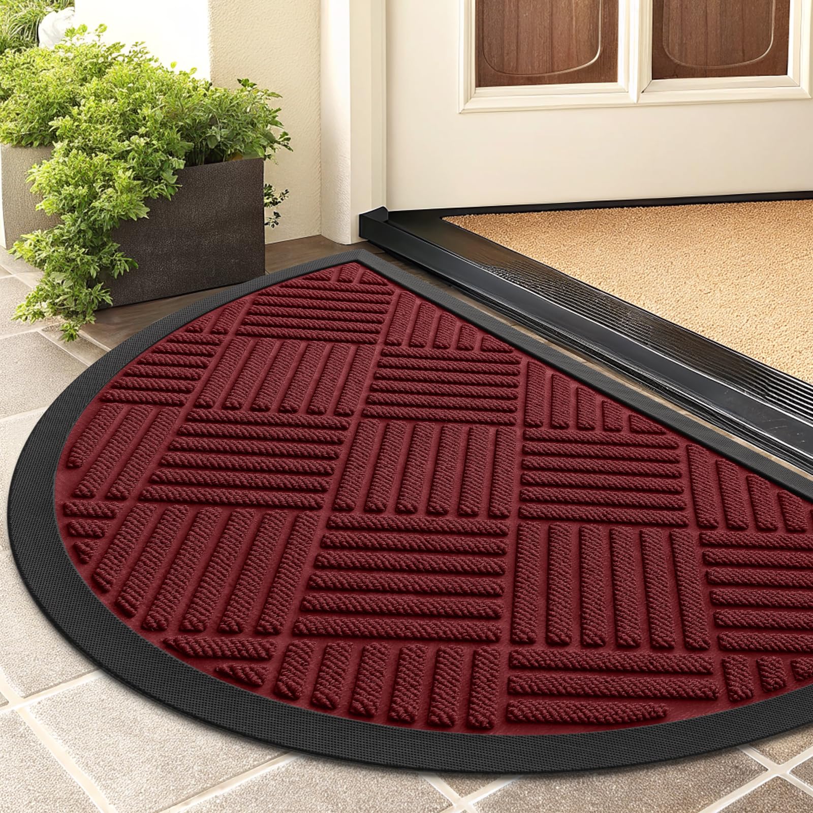 Smiry Front Door Mat Outside Entrance, Heavy Duty Outdoor Indoor Natural Rubber Doormat, Non Slip, Trap Dirt and Moisture, Easy Clean, Low Profile Patio Porch Entryway Mat, 29.5x17, Grey