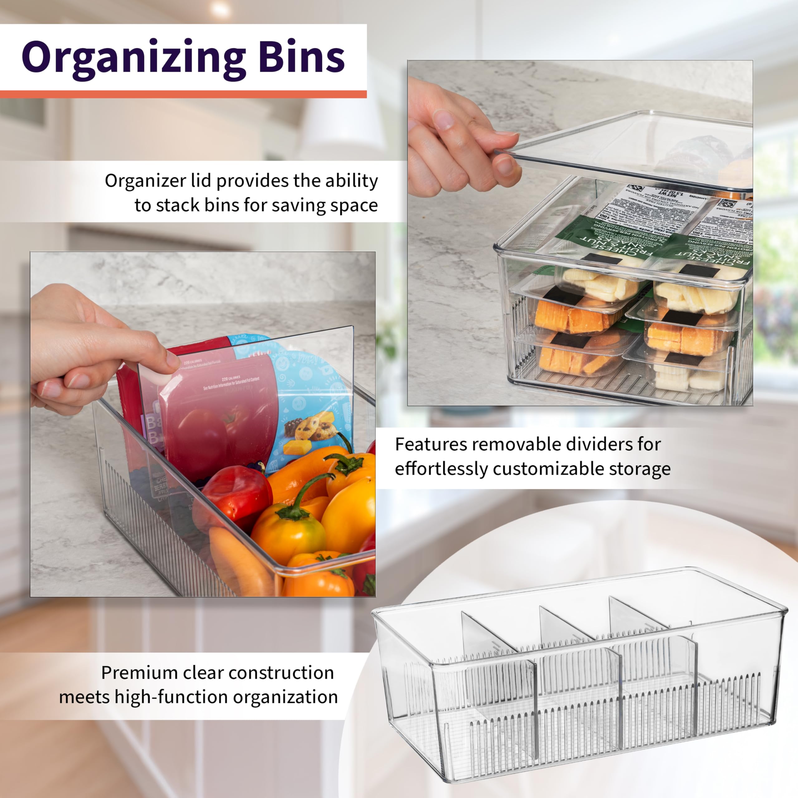 ClearSpace Pantry Organization and Storage Bins with Removable Dividers & Lids – Perfect Pantry Organizers or Kitchen Organization – Refrigerator Organizer Bins, Cabinet Organizers, 2 Pack