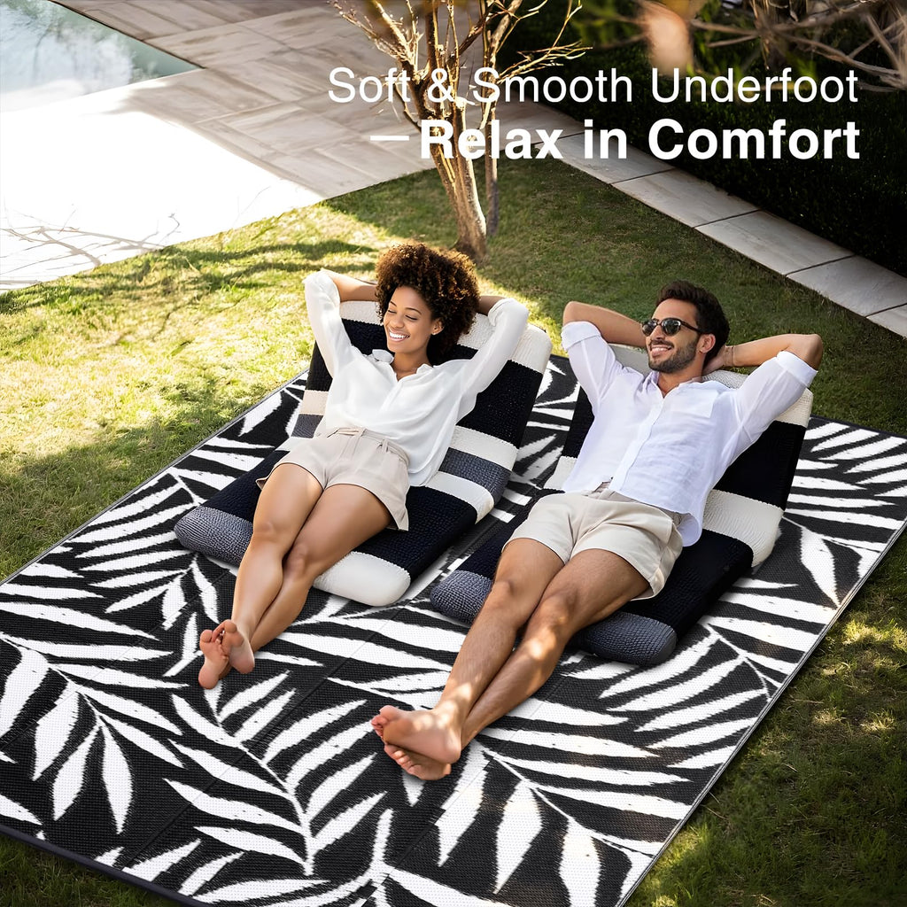 OLANLY Waterproof Outdoor Rug 5x8 ft, Reversible Outdoor Plastic Straw Rug with Leaf Pattern, RV Mat, Indoor Outdoor Carpet for Patio, Camping, Balcony, Deck, Backyard, Grey & White