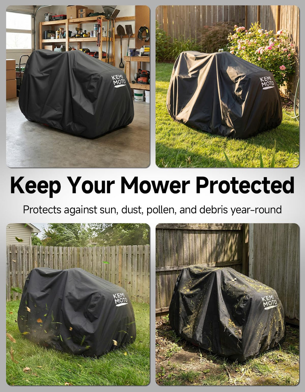 KEMIMOTO Riding Lawn Mower Cover with Windproof Buckle, Universal Fit for Riding Lawnmowers with decks up to 54'', Compatible with John Deere, Husqvarna, Cub Cadet, Toro, Ryobi, 420D Oxford