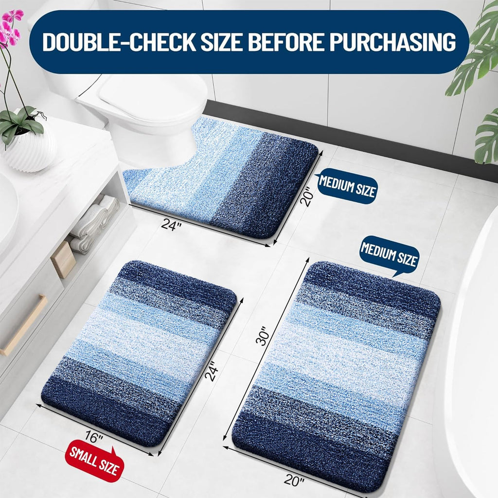 OLANLY Bathroom Rugs Sets 3 Piece, Soft Absorbent Microfiber Bath Mats and U-Shaped Contour Toilet Rug, Machine Wash Dry, Plush Shaggy Bath Mat Set for Bathroom (30"x20"+24"x16"+24"x20", Grey)