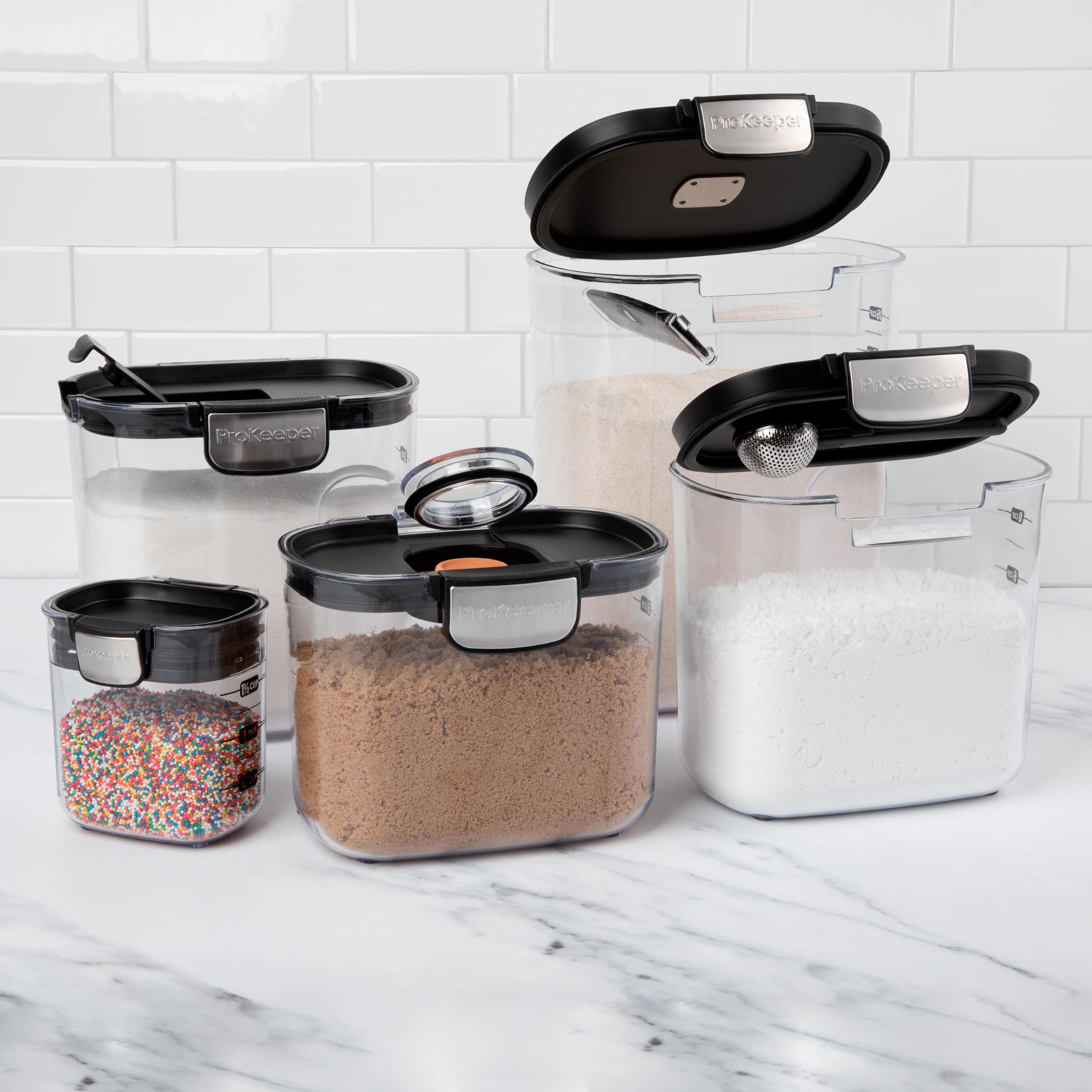 ProKeeper+ Airtight Food Storage Container Set – Clear Plastic Flour and Sugar Canister Set with Magnetic Accessories for Kitchen Organization (Grey, 9-Piece)