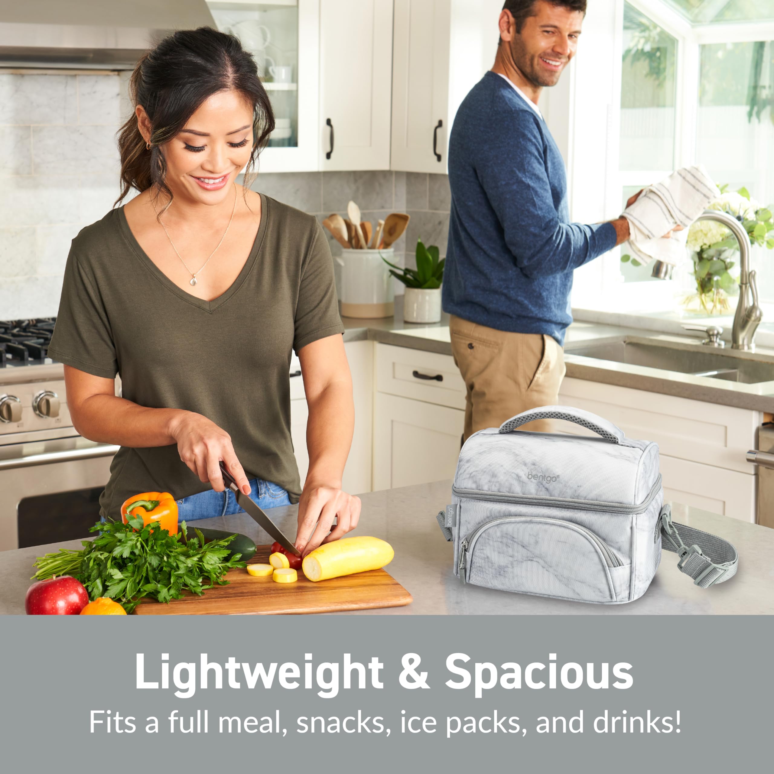 Bentgo® Deluxe Lunch Bag - Durable and Insulated Lunch Tote with Zippered Outer Pocket, Internal Mesh Pocket, Padded & Adjustable Straps, & 2-Way Zippers - Fits Most Lunch Boxes (Carbon Black)