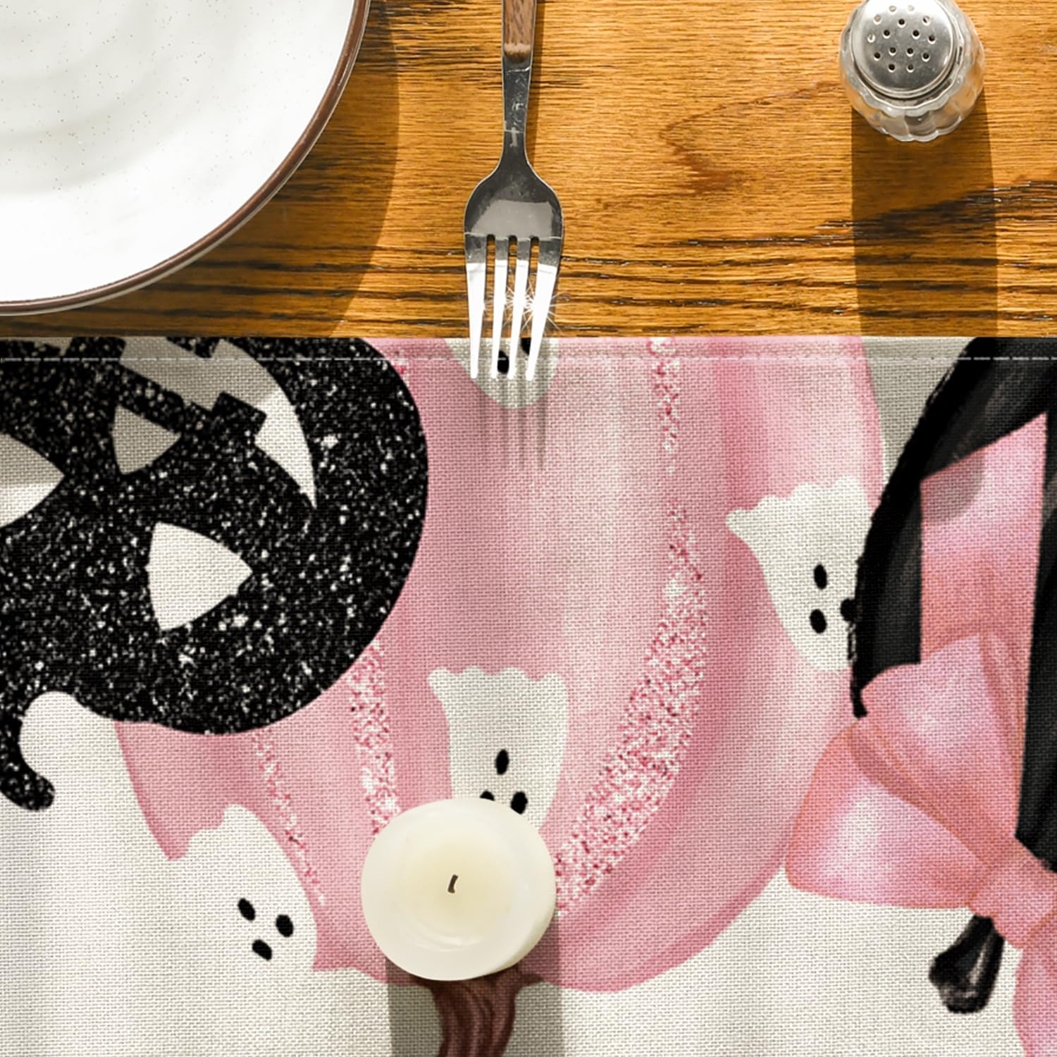 Artoid Mode Pink Jack-O-Lantern Pumpkin Bat Halloween Table Runner, Holiday Kitchen Dining Table Decoration for Indoor Outdoor Home Party Decor 13 x 72 Inch