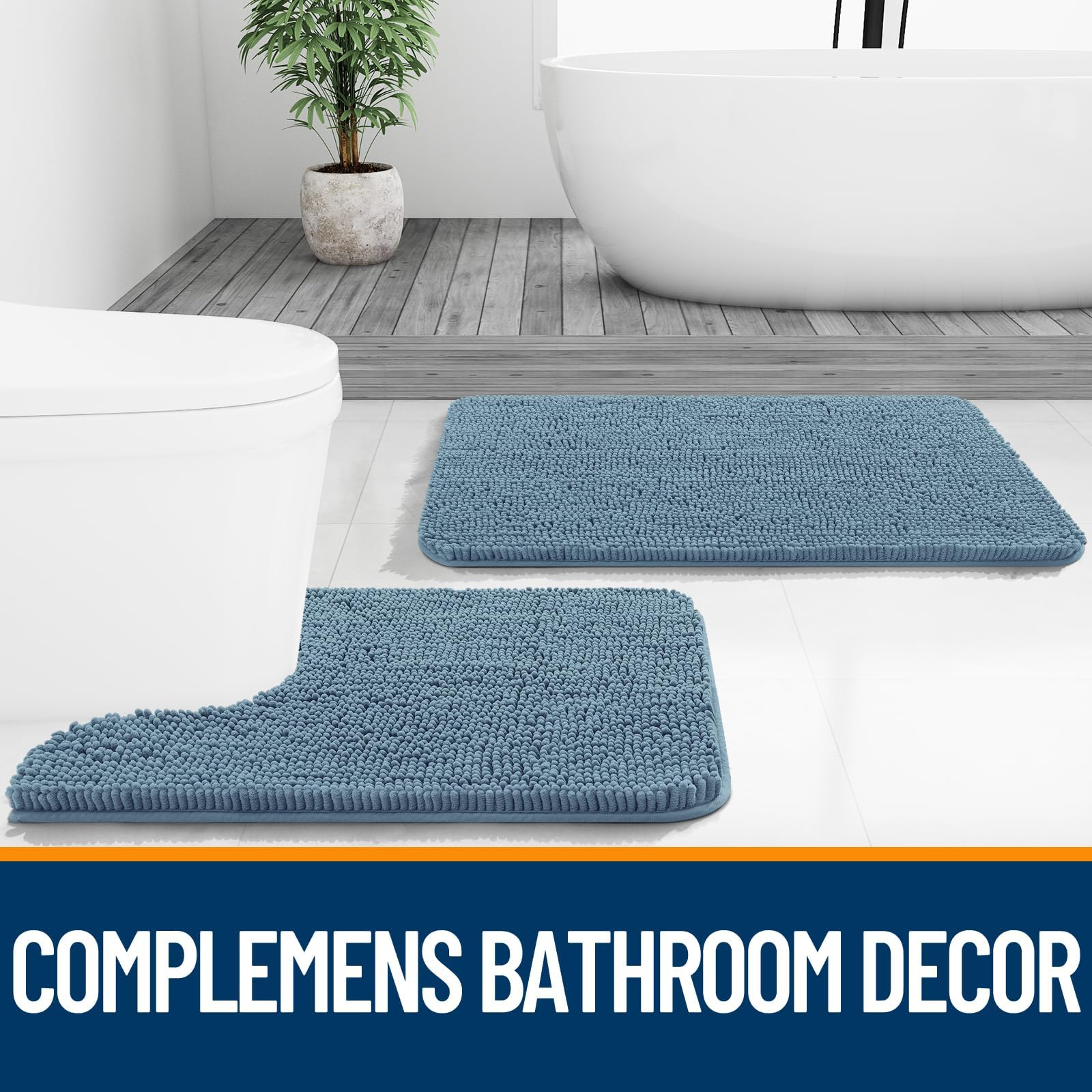 OLANLY Bathroom Rugs Sets 3 Piece, Soft Absorbent Chenille Bath Mats and U-Shaped Contour Toilet Rug, Quick Dry, Home Decor Accessories, Bath Mat Set for Bathroom (30"x20"+24"x16"+24"x20", Grey)