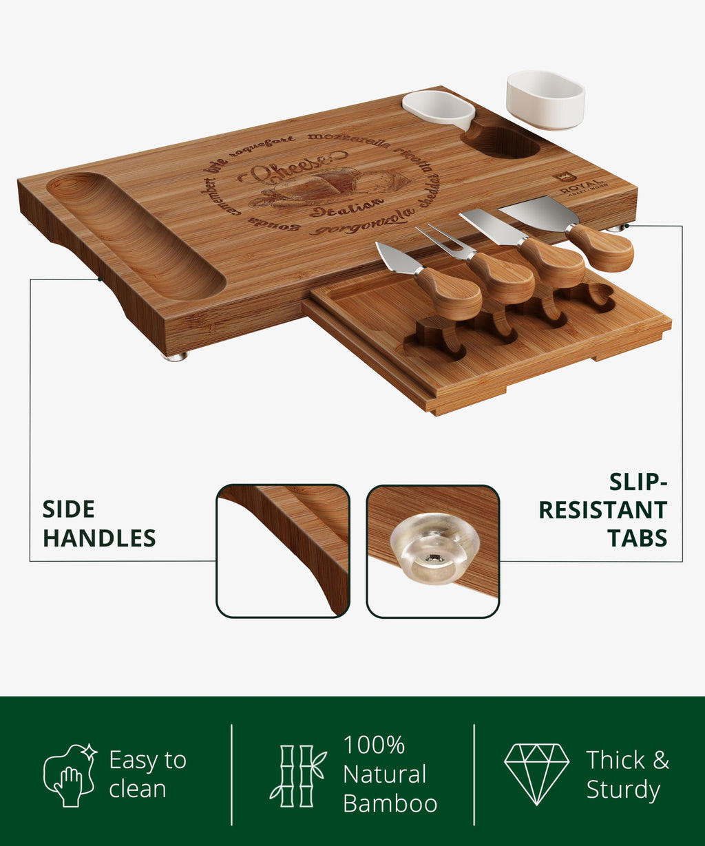 ROYAL CRAFT WOOD Premium Bamboo Charcuterie Board Set - Cheese Platter & Serving Tray & Serving Utensils - Perfect Housewarming Gift, Wedding, Bridal Shower Gift - Ideal for Entertaining and New Home