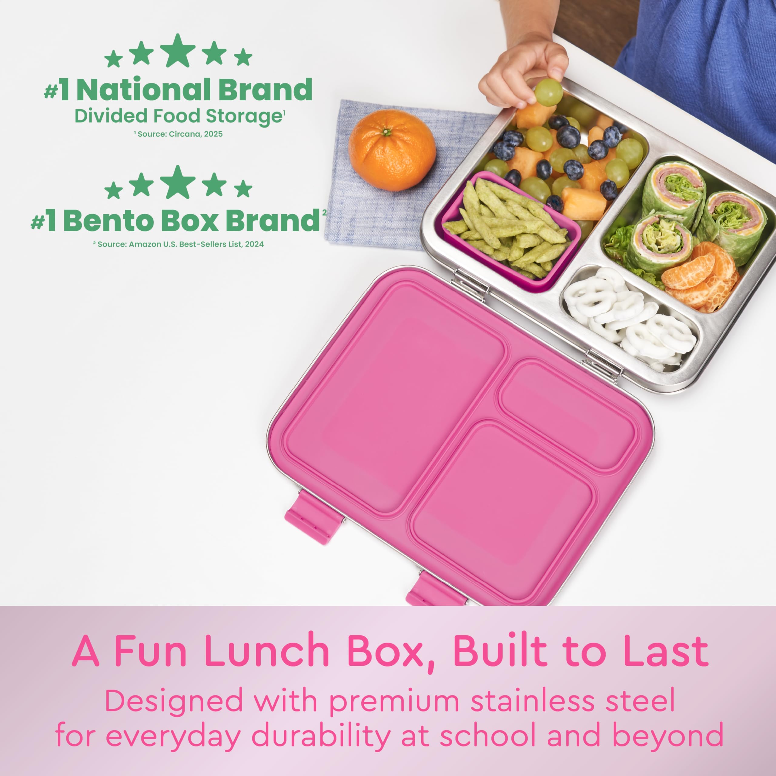 Bentgo Kids Stainless Steel Leak-Resistant Lunch Box - 3-Compartments with Bonus Silicone Container, Durable, Eco-Friendly, Dishwasher Safe, BPA-Free, Ideal for School, Ages 3+ (Blue)
