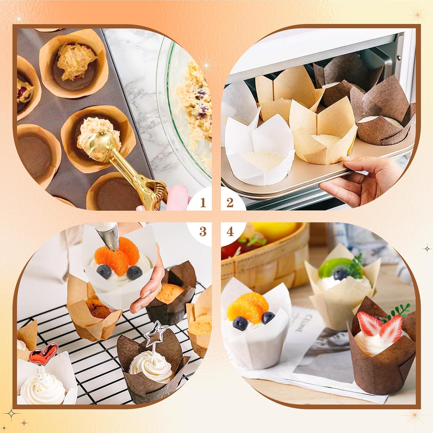 200PCS Tulip Cupcake Liners Muffin Liners for Baking Greaseproof Cupcake Wrappers Standard Size, Perfect for Parties Holidays Homemade Cupcakes and Bakery (Mixed Color)