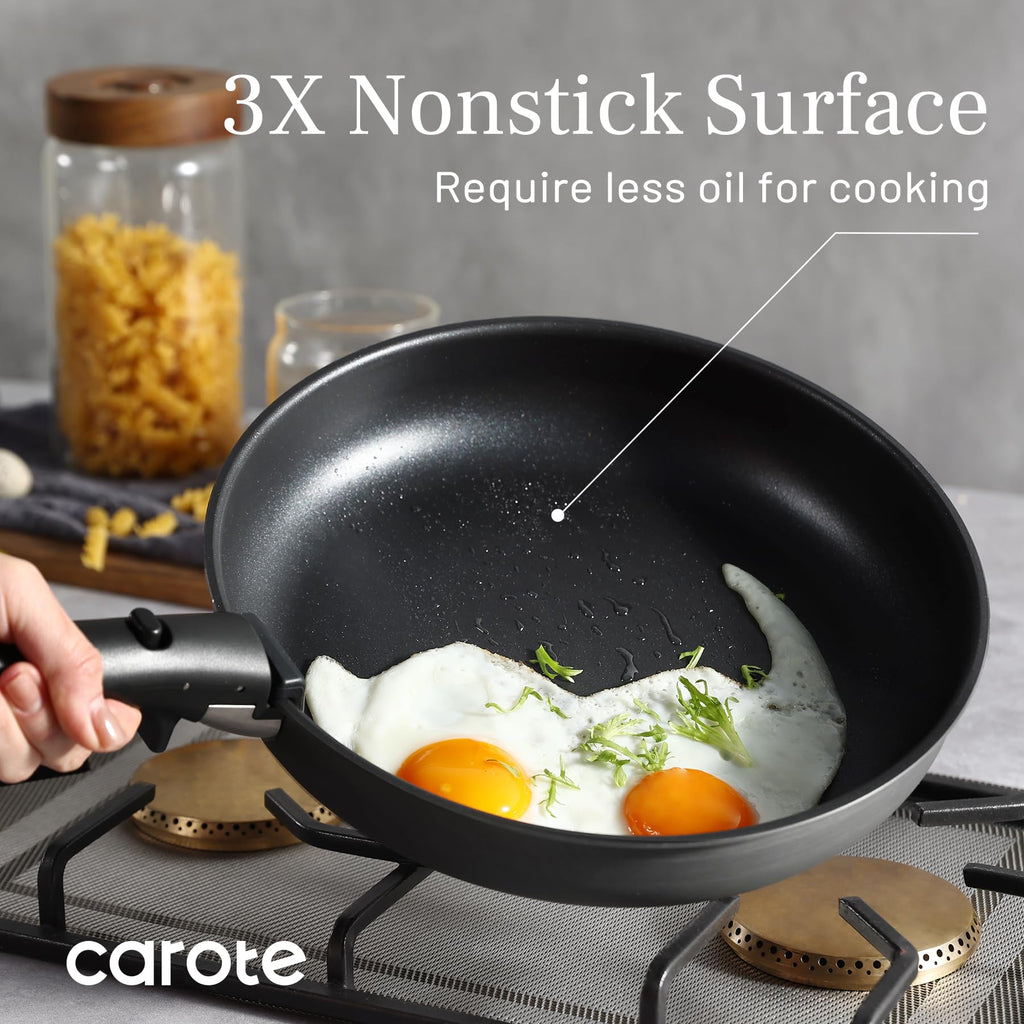 CAROTE 17pcs Pots and Pans Set, Nonstick Cookware Set Detachable Handle, Induction Kitchen Cookware Sets Non Stick with Removable Handle, RV Cookware Set, Oven Safe