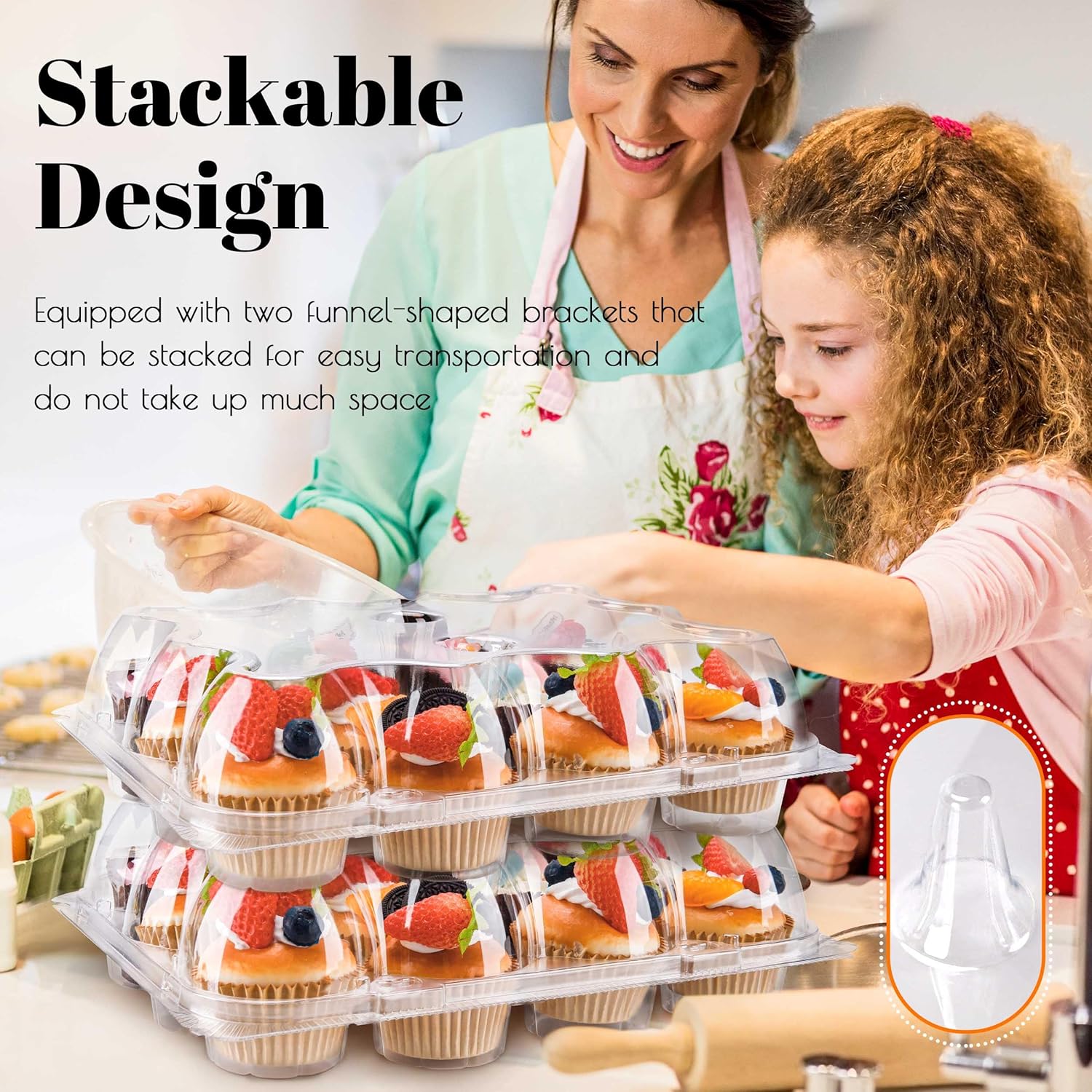 12 Count Cupcake Containers 12 Pack Cupcake Holders with Detachable Tall Dome Lids Clear Plastic Stackable Cupcake Boxes for 144 Cupcakes, BPA Free, Standard Size