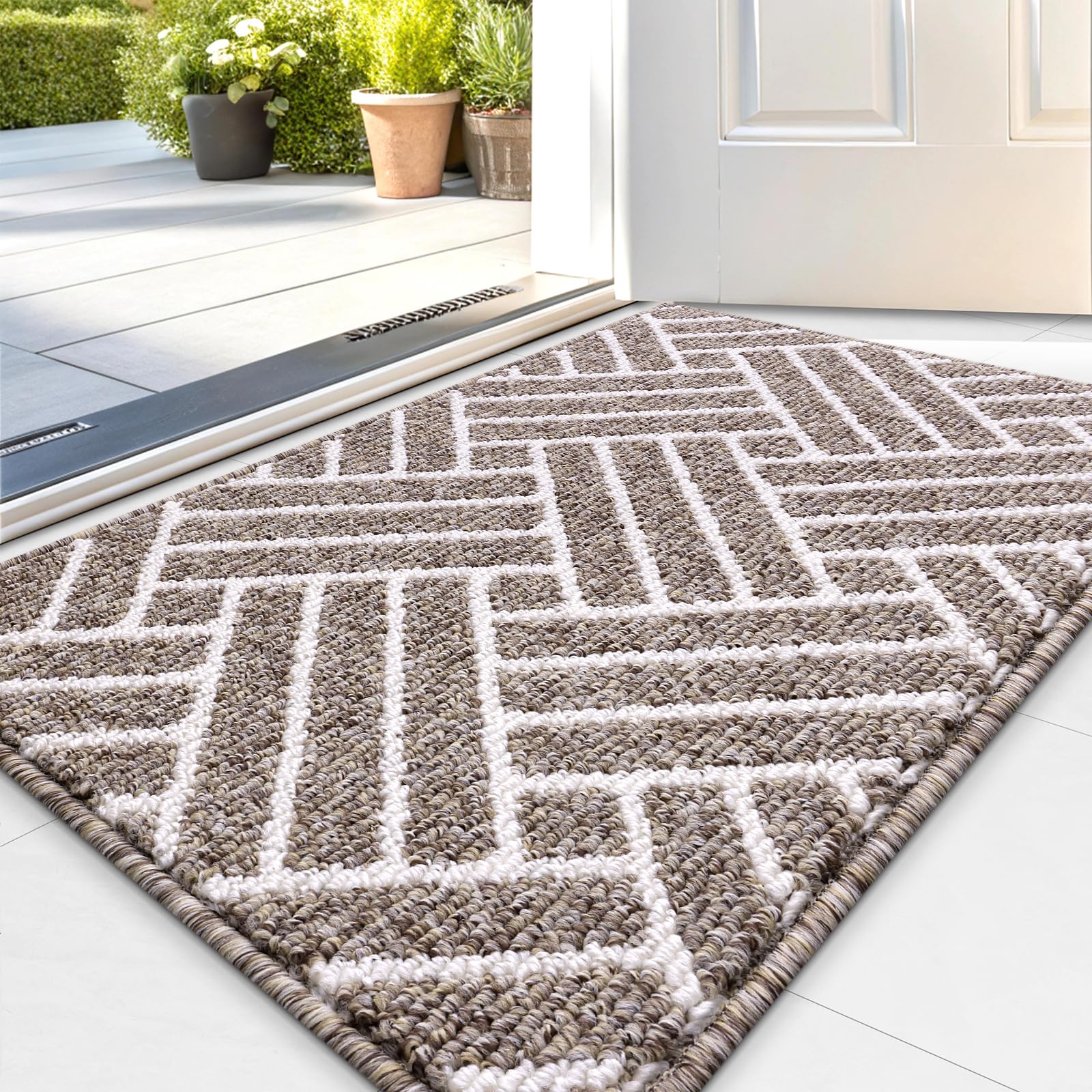 OLANLY Indoor Door Mat, 32x20 Inch, Dirt Resistant and Absorbent, Non-Slip Rubber Backing Floor Mats, Easy Clean Low-Profile Doormat for Entryway, Front Door, and Inside Entrance, Grey