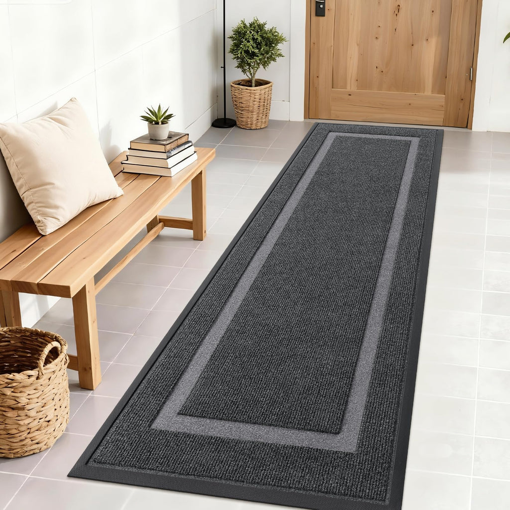 OLANLY Front Door Mat Indoor Outdoor Entrance, Waterproof All-Season, All-Weather Doormat, Sturdy Natural Rubber, Fade Resistant, Low Profile, Easy Clean Patio Porch Entryway Mat, 29.5x17, Black