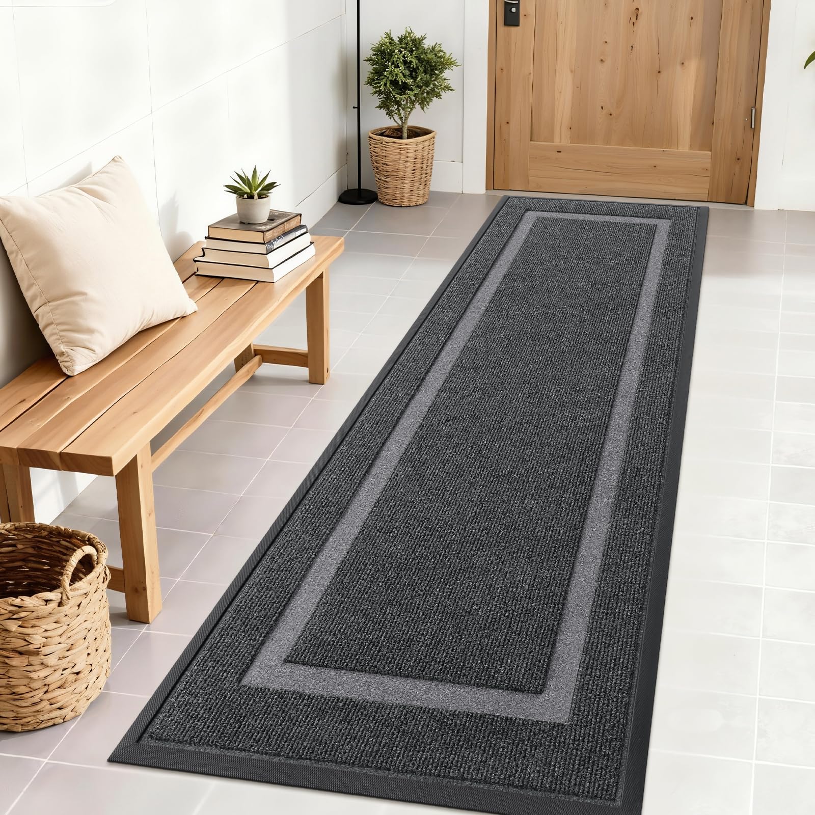 OLANLY Front Door Mat Indoor Outdoor Entrance, Waterproof All-Season, All-Weather Doormat, Sturdy Natural Rubber, Fade Resistant, Low Profile, Easy Clean Patio Porch Entryway Mat, 29.5x17, Black