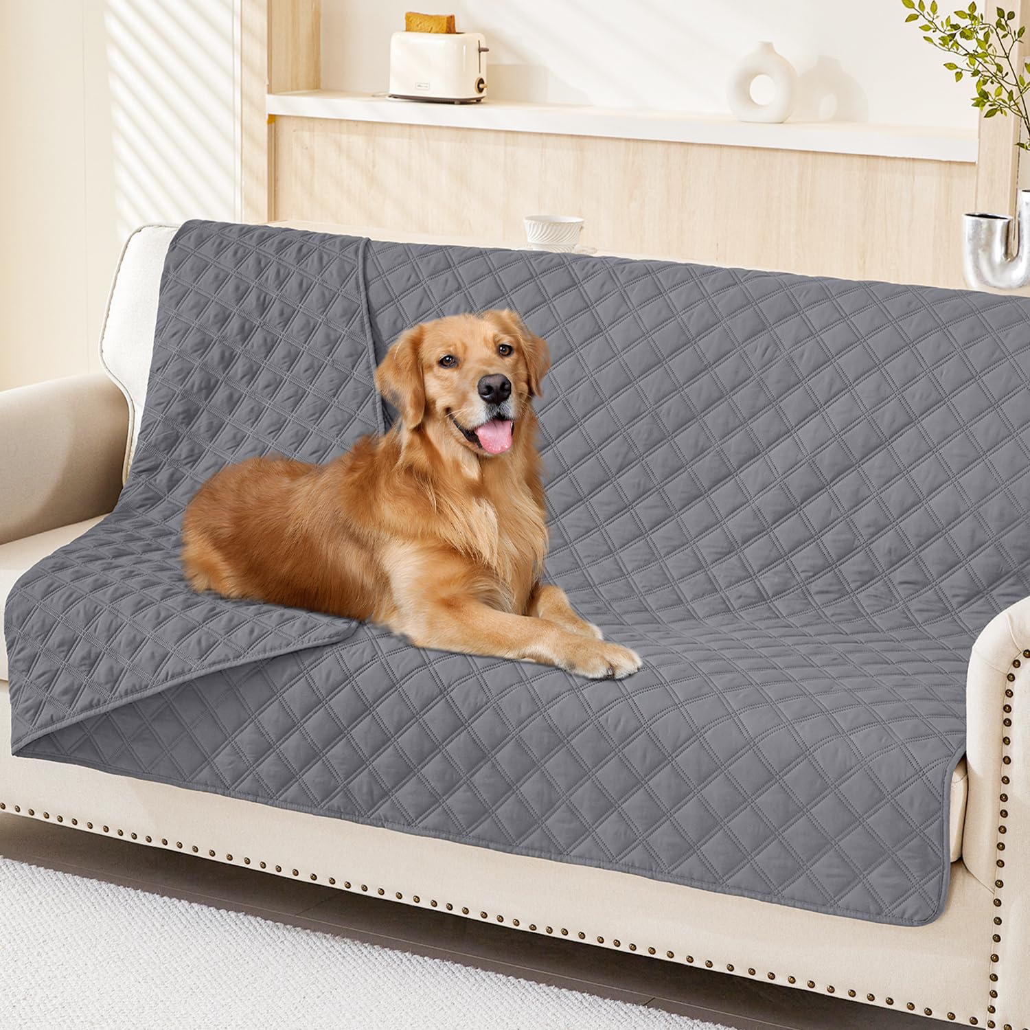 Smiry Waterproof Couch Covers for Dogs Washable, Reversible Pet Couch Covers for 3 Cushion Sofa Pet Friendly, Soft Sofa Furniture Protector for Dogs Cat Kids, Checkered (30"x70", Grey/Dark Grey)