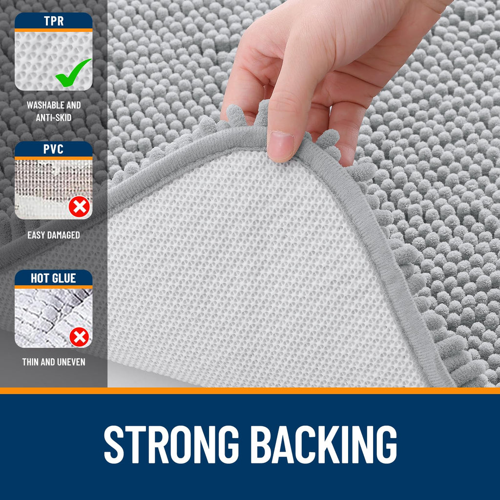 OLANLY 30-inch Round Bathroom Rugs, Extra Soft and Absorbent Chenille Bath Rugs, Quick Dry Machine Washable Bath Mats for Bathroom Floor, Tub and Shower, Home Decor Accessories, Grey