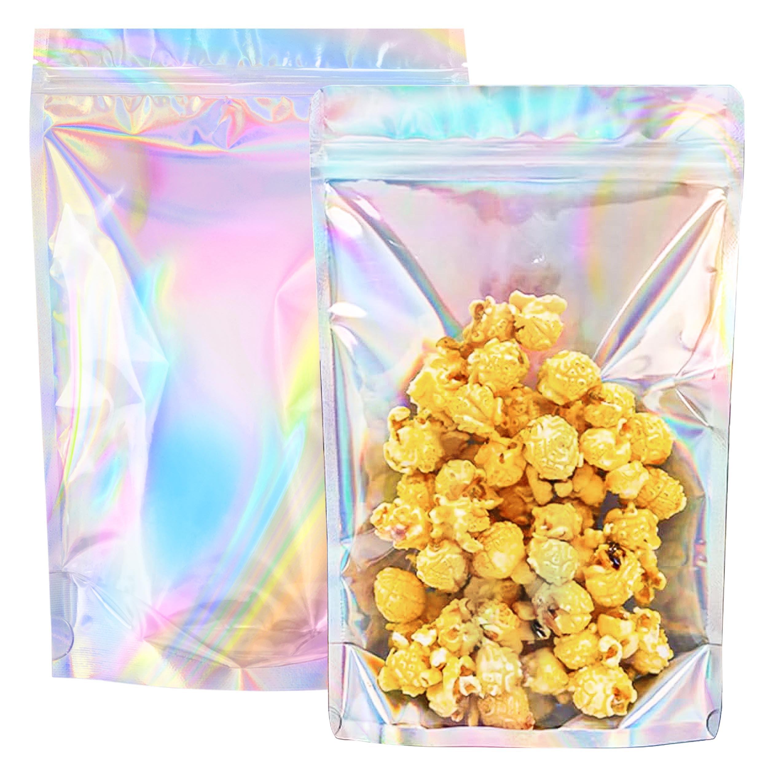 Holographic Mylar Bags Resealable Smell Proof Bags for lip gloss, Jewelry, Lash Candy and More - Small Business Packaging Supplies(100PACK, 3x9INCH)
