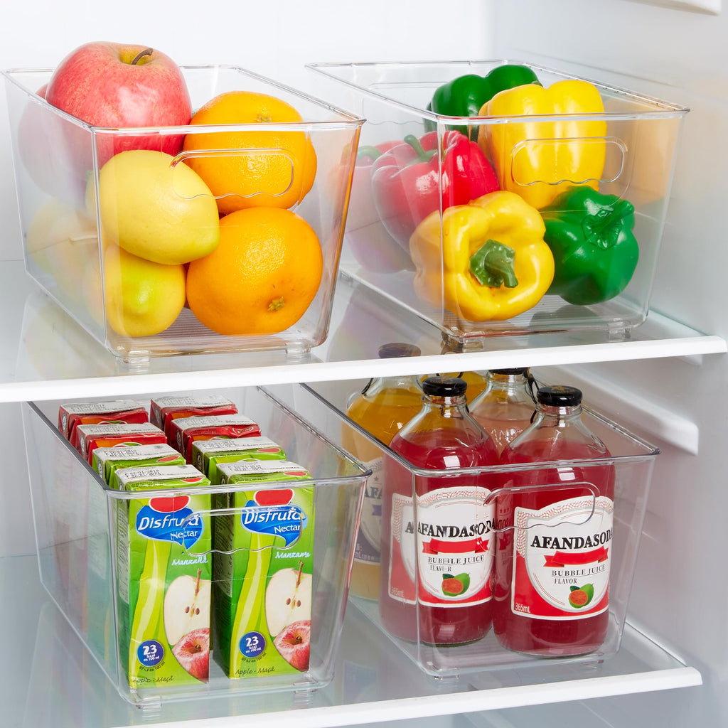 Vtopmart 6 PCS Clear Plastic Storage Bins, Pantry Organizer Containers with Handle for Refrigerator, Fridge, Cabinet, Kitchen, Countertops, Cupboard, Home Organization and Storage, XL