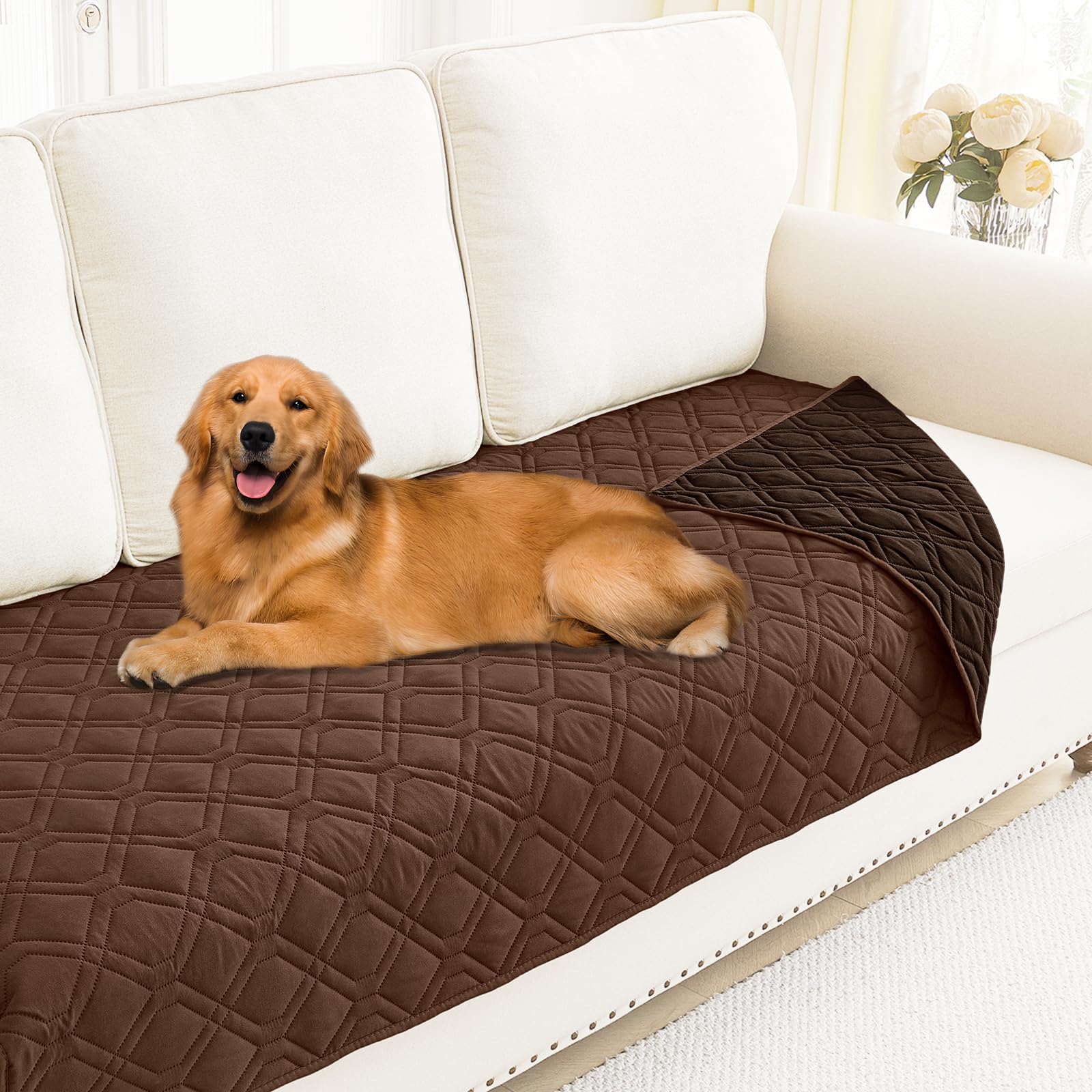 Smiry Waterproof Couch Covers for Dogs Washable, Reversible Pet Couch Covers for 3 Cushion Sofa Pet Friendly, Soft Sofa Furniture Protector for Dogs Cat Kids, Checkered (30"x70", Grey/Dark Grey)